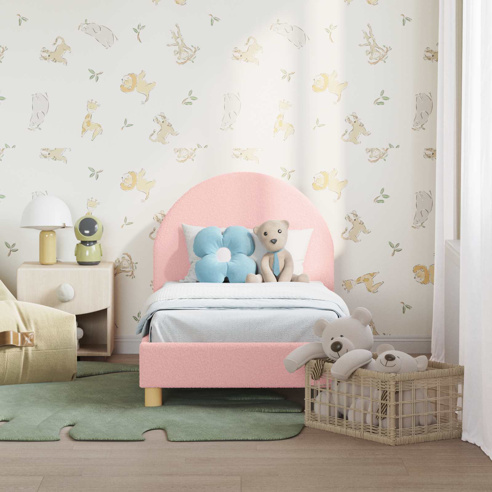 vidaXL Peuterbedframe met hoofdbord Crème 70 x 140 cm Schapenstof