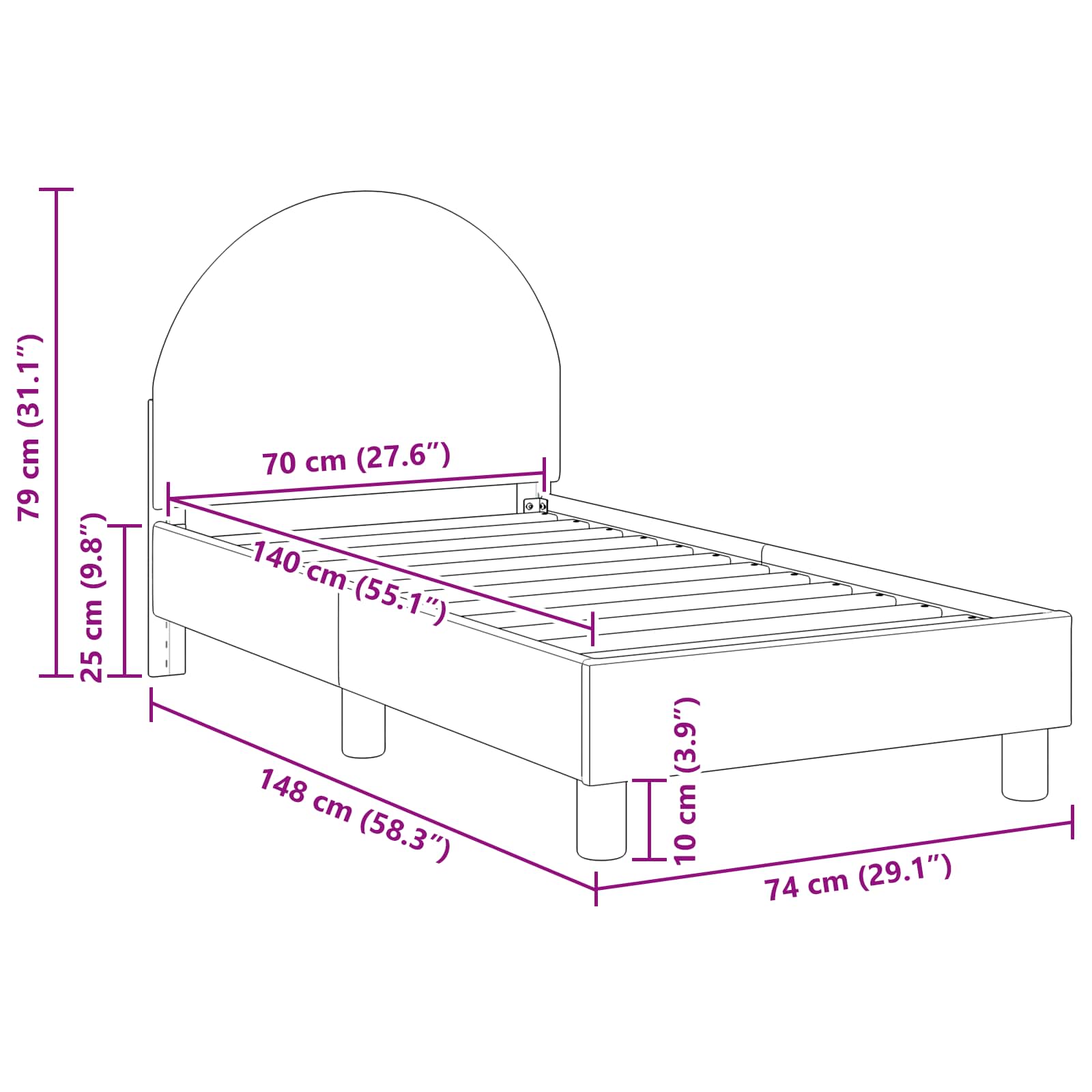 vidaXL Peuterbedframe met hoofdbord Crème 70 x 140 cm Schapenstof