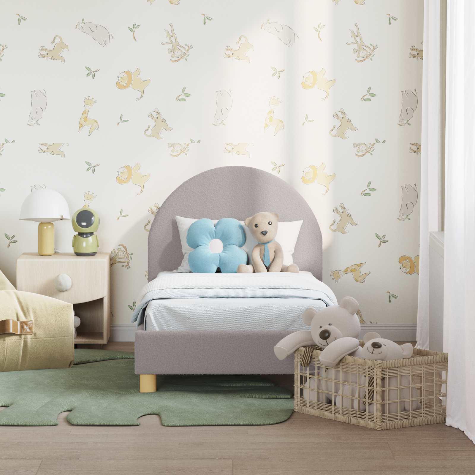 vidaXL Peuterbedframe met hoofdbord Crème 70 x 140 cm Schapenstof