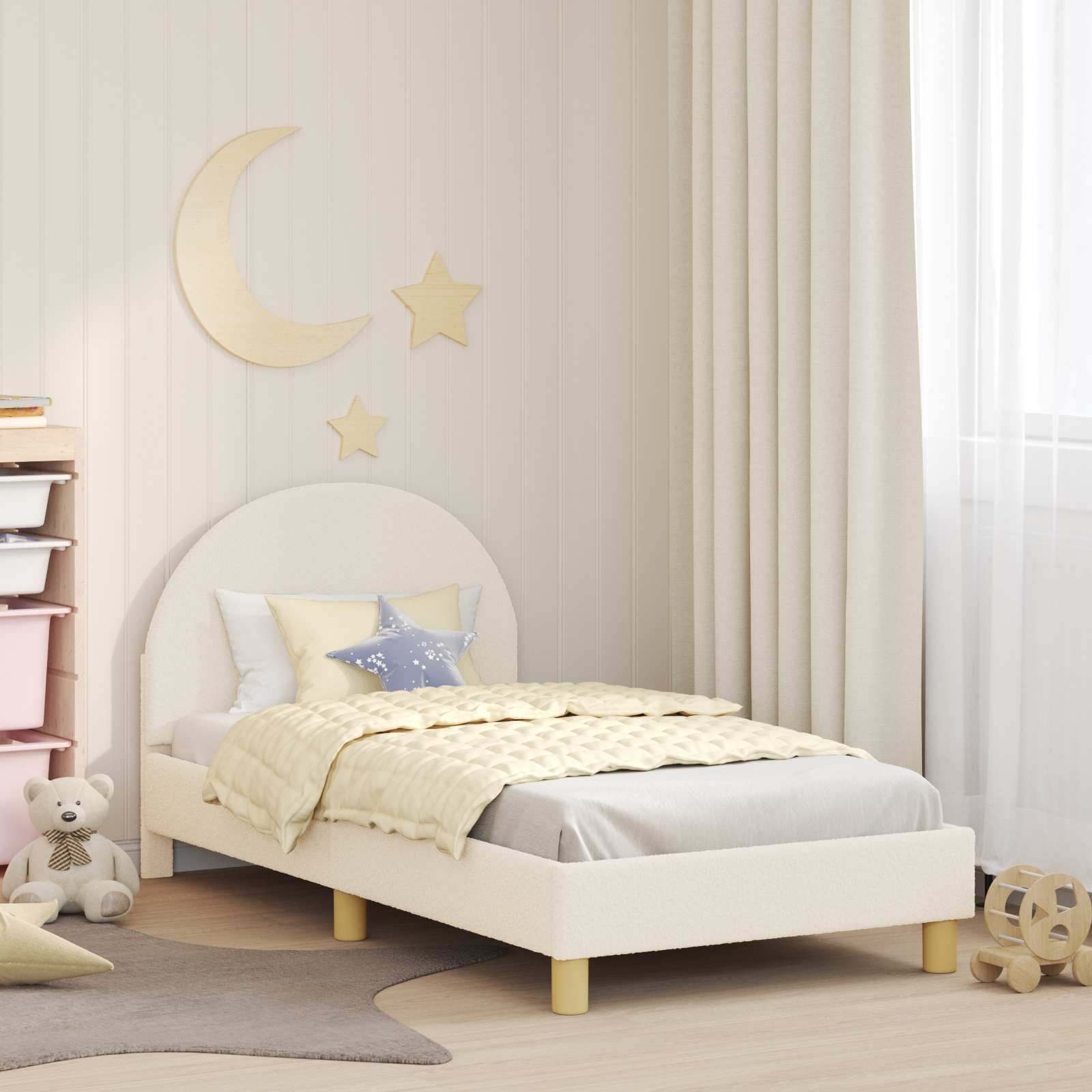 vidaXL Peuterbedframe met hoofdbord Crème 70 x 140 cm Schapenstof