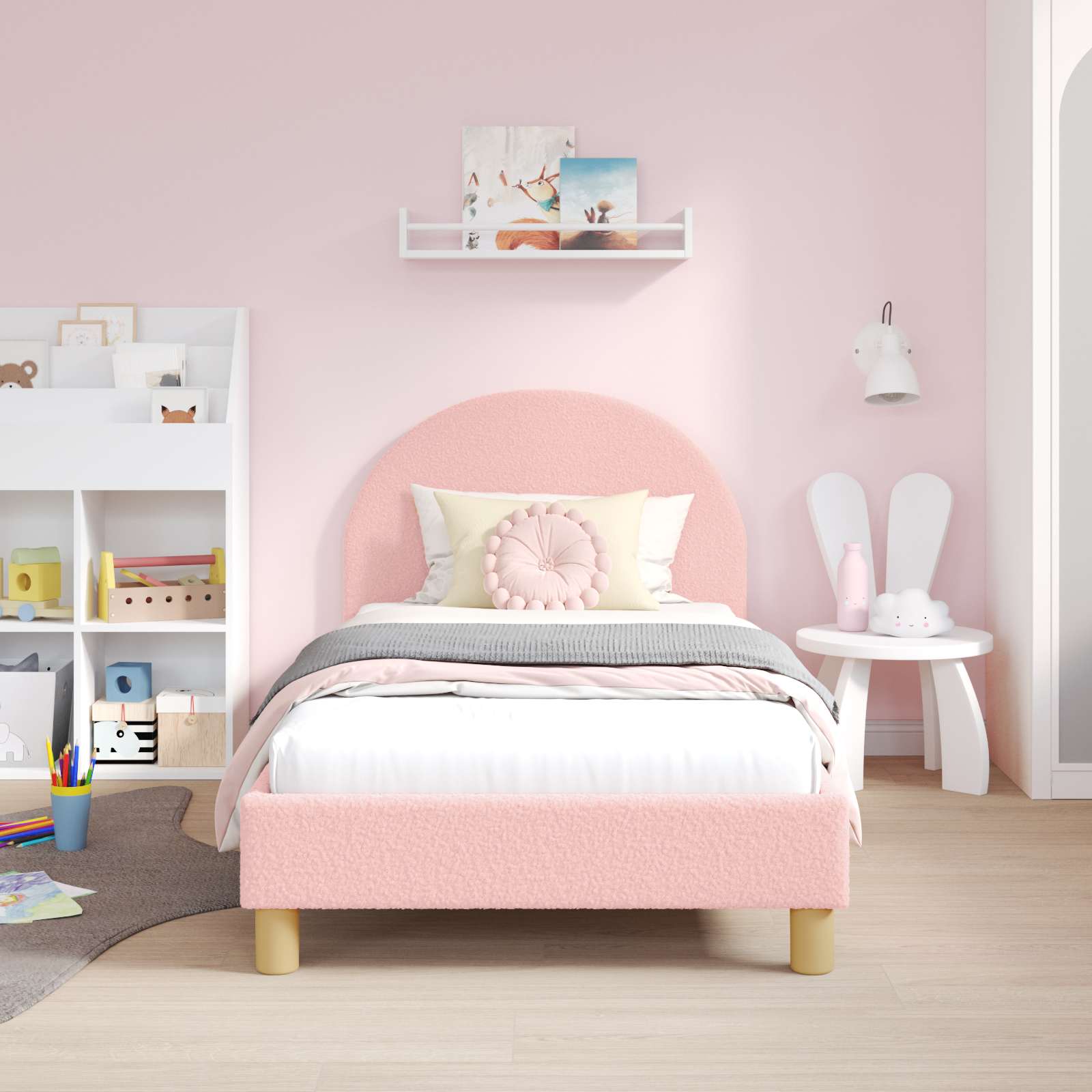 vidaXL Peuterbedframe met hoofdbord Crème 70 x 140 cm Schapenstof