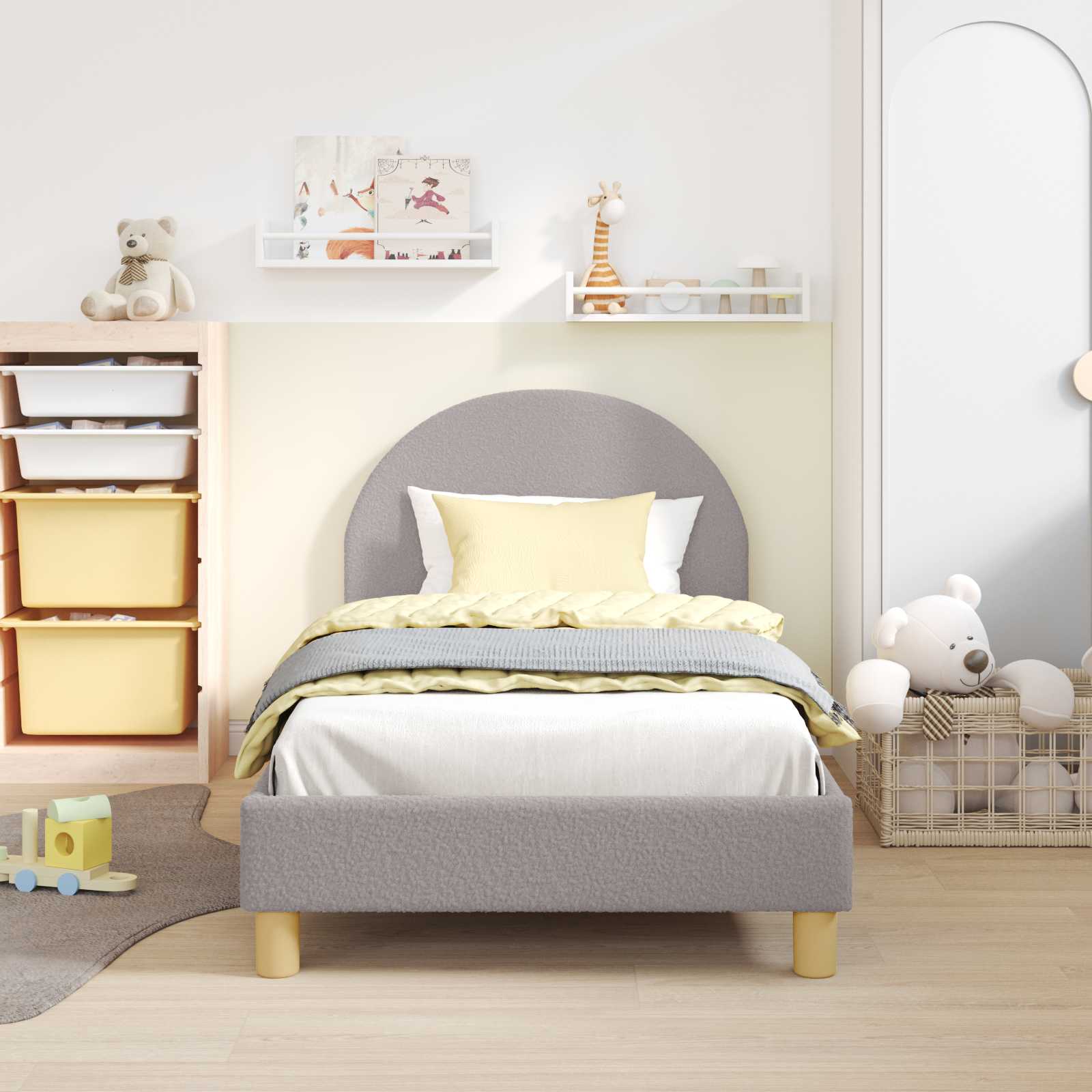 vidaXL Peuterbedframe met hoofdbord Crème 70 x 140 cm Schapenstof