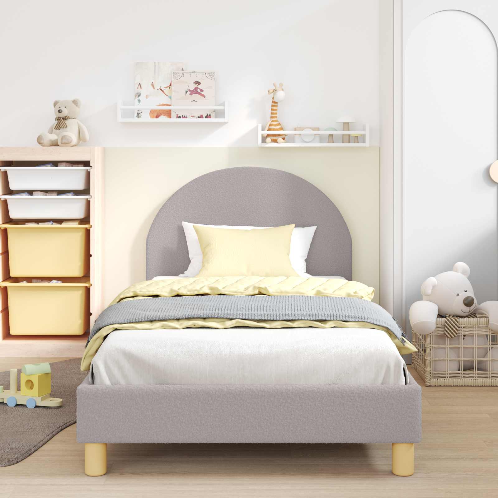 vidaXL Peuterbedframe met hoofdbord Crème 70 x 140 cm Schapenstof