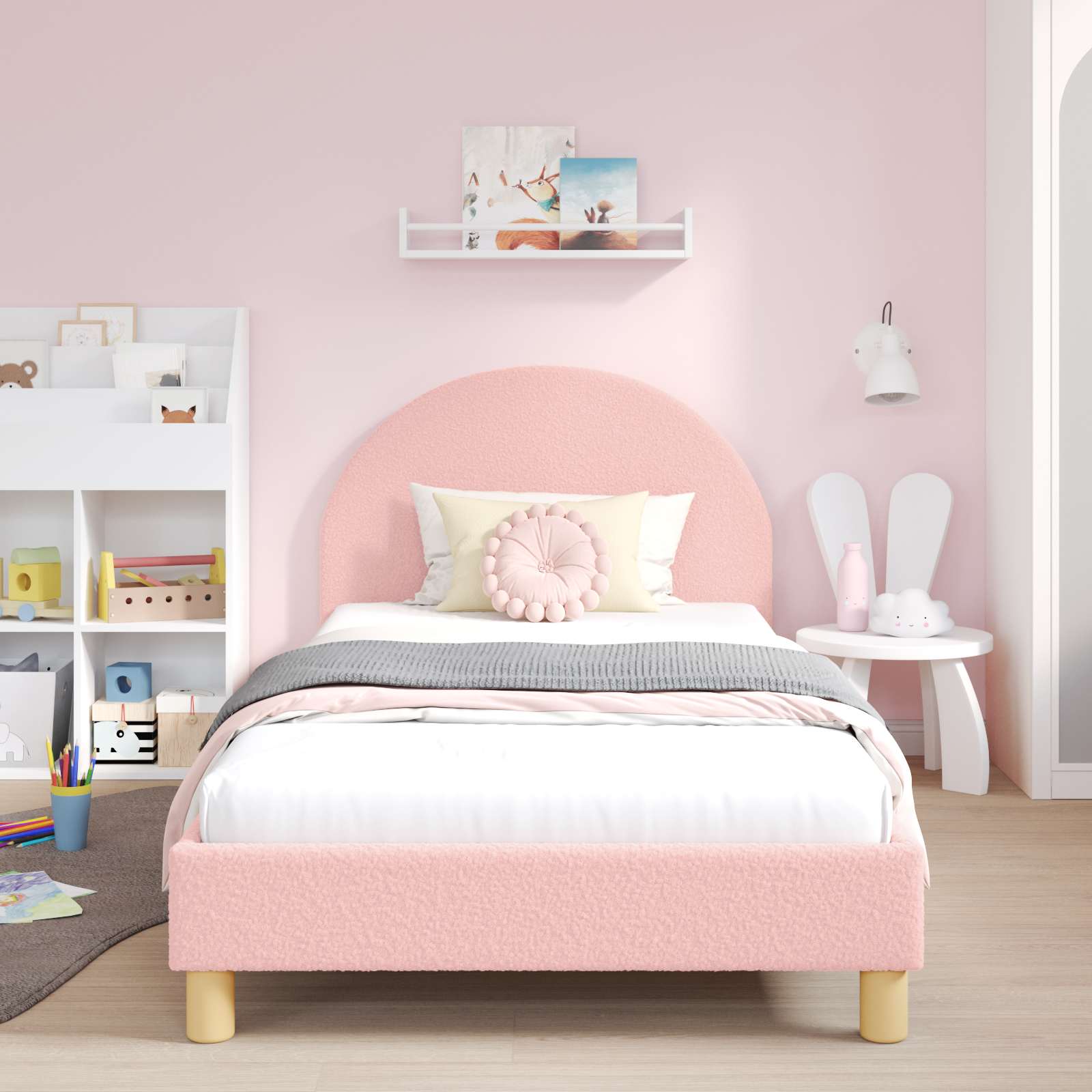 vidaXL Peuterbedframe met hoofdbord Crème 70 x 140 cm Schapenstof