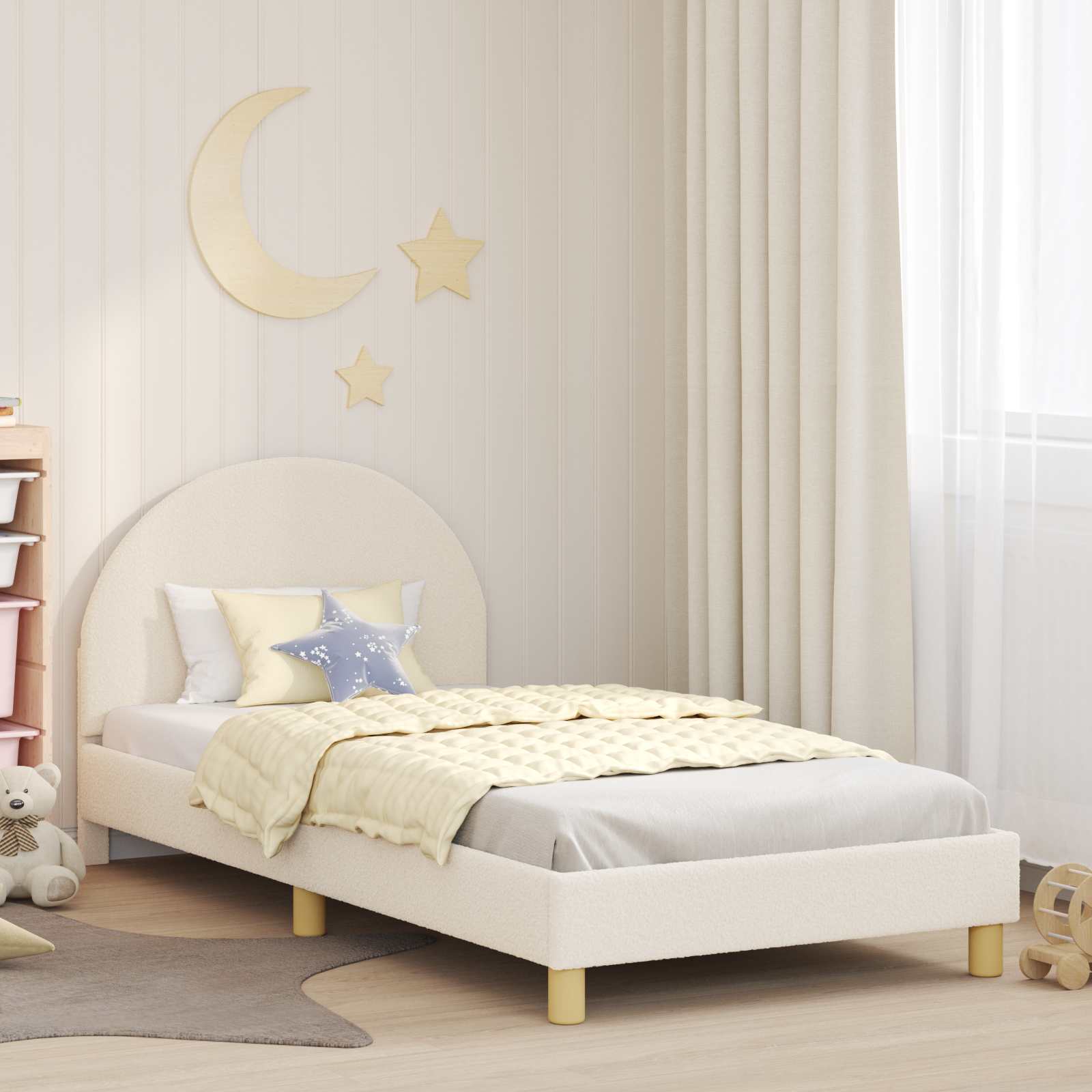 vidaXL Peuterbedframe met hoofdbord Crème 70 x 140 cm Schapenstof
