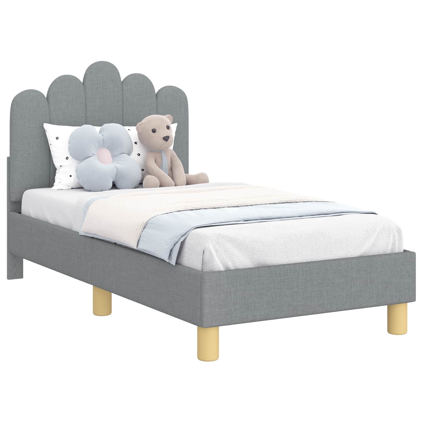 vidaXL Peuterbedframe met hoofdbord Lichtgrijs 70 x 140 cm Stof