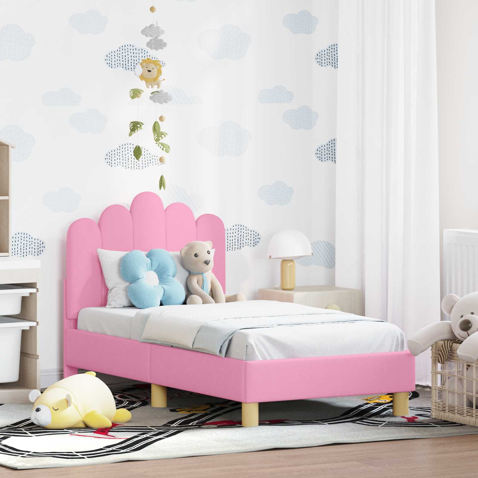 vidaXL Peuterbedframe met hoofdbord Lichtgrijs 70 x 140 cm Stof