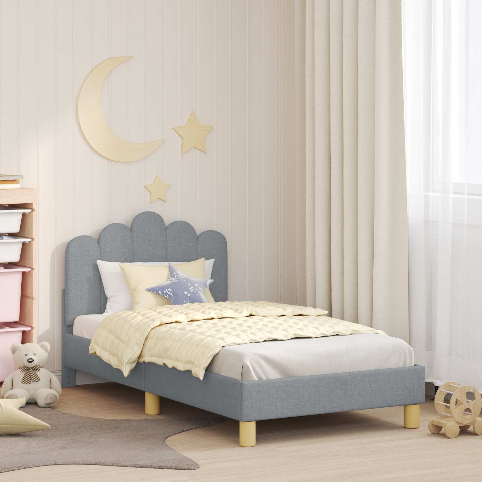 vidaXL Peuterbedframe met hoofdbord Lichtgrijs 70 x 140 cm Stof