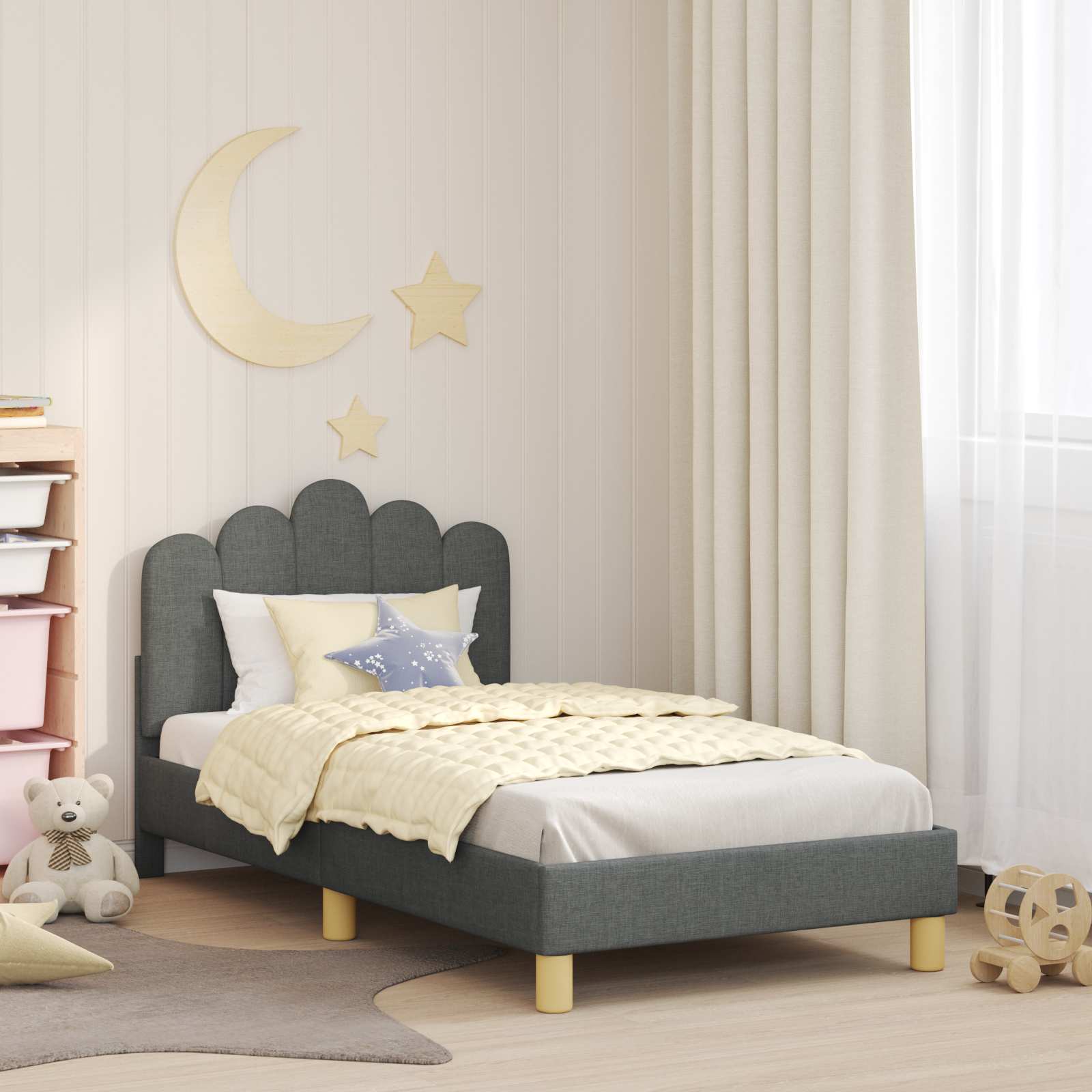 vidaXL Peuterbedframe met hoofdbord Lichtgrijs 70 x 140 cm Stof