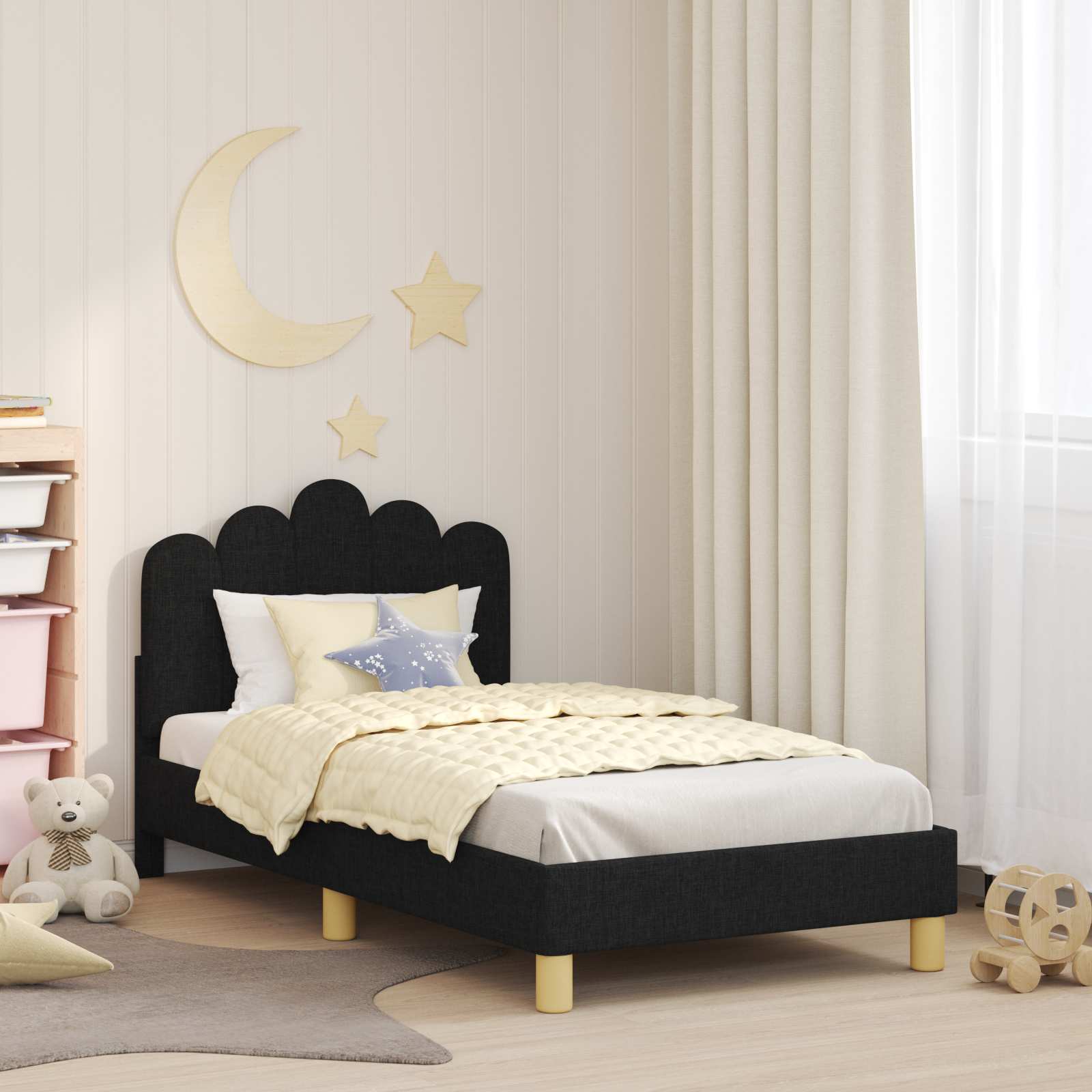 vidaXL Peuterbedframe met hoofdbord Lichtgrijs 70 x 140 cm Stof