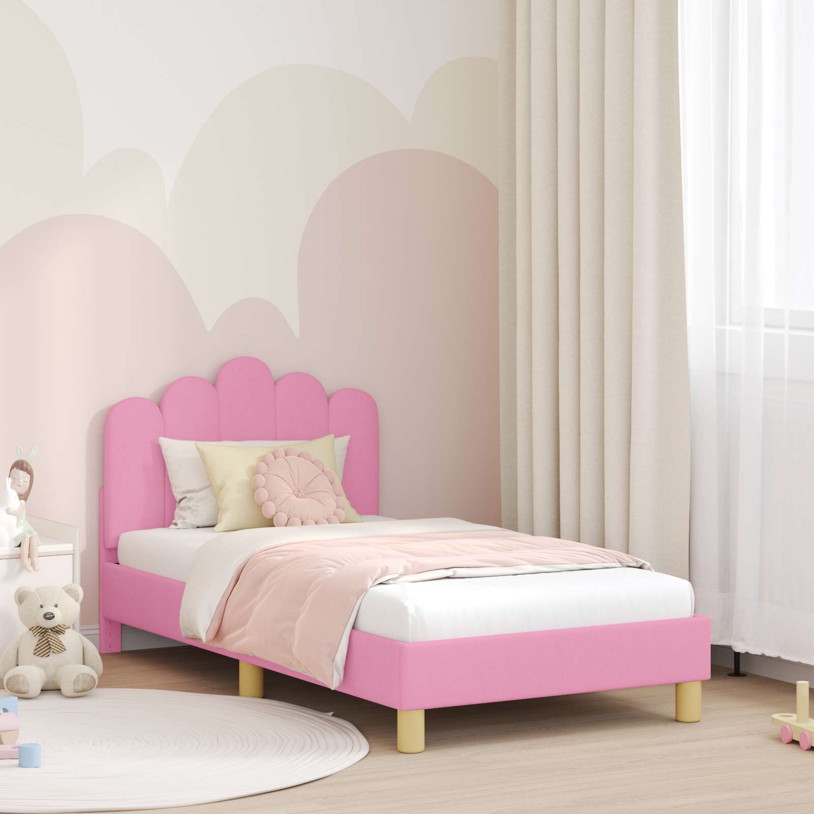 vidaXL Peuterbedframe met hoofdbord Lichtgrijs 70 x 140 cm Stof