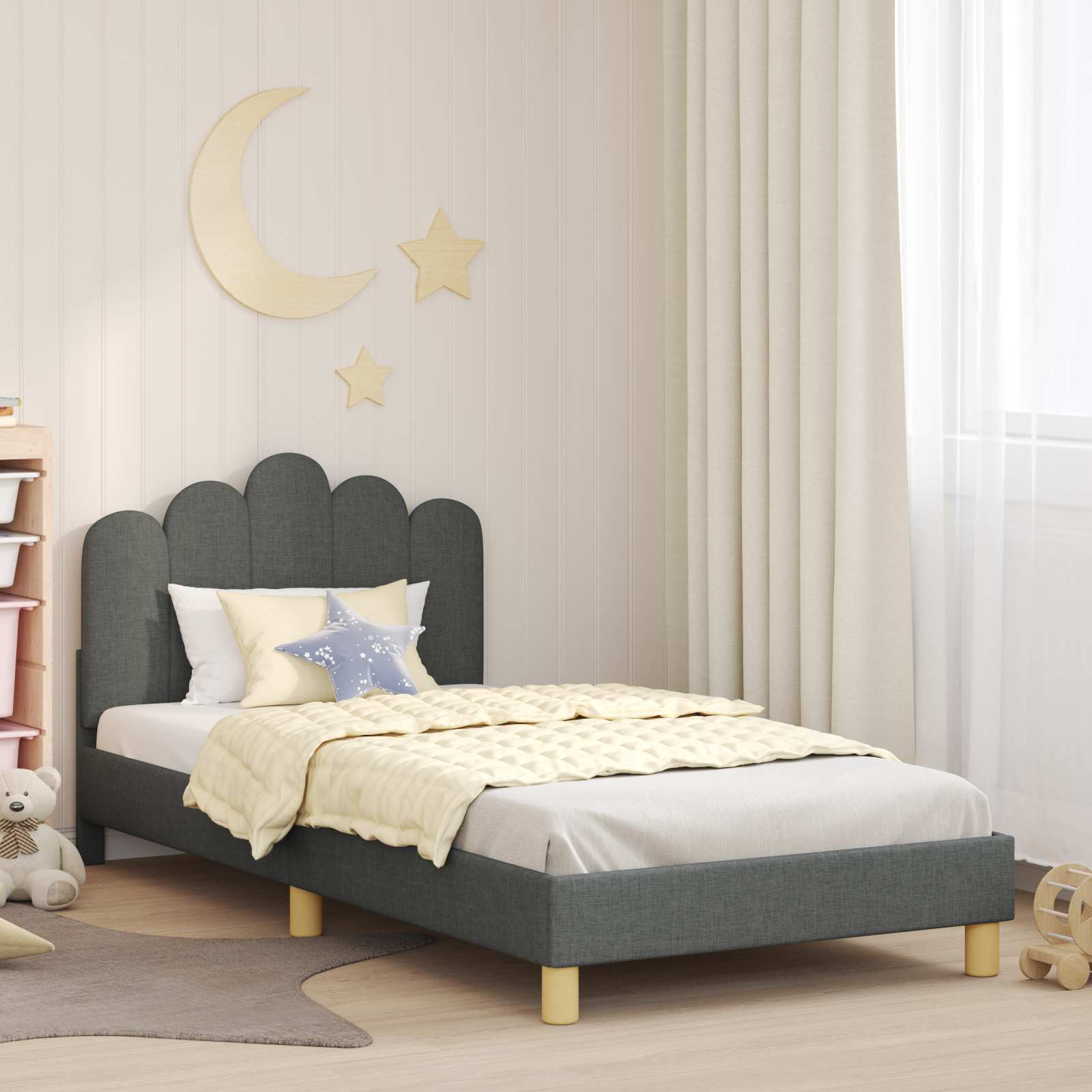 vidaXL Peuterbedframe met hoofdbord Lichtgrijs 70 x 140 cm Stof