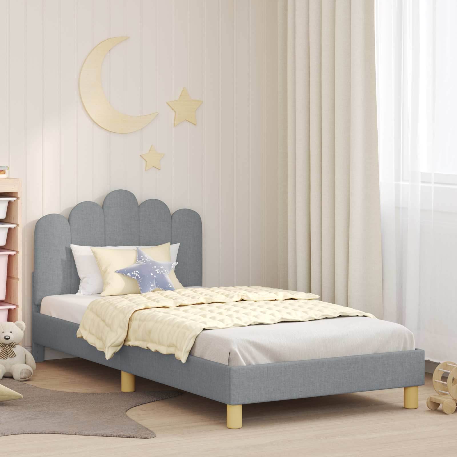 vidaXL Peuterbedframe met hoofdbord Lichtgrijs 70 x 140 cm Stof