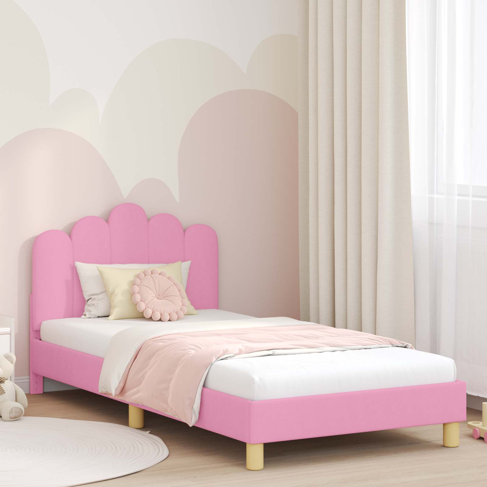 vidaXL Peuterbedframe met hoofdbord Lichtgrijs 70 x 140 cm Stof