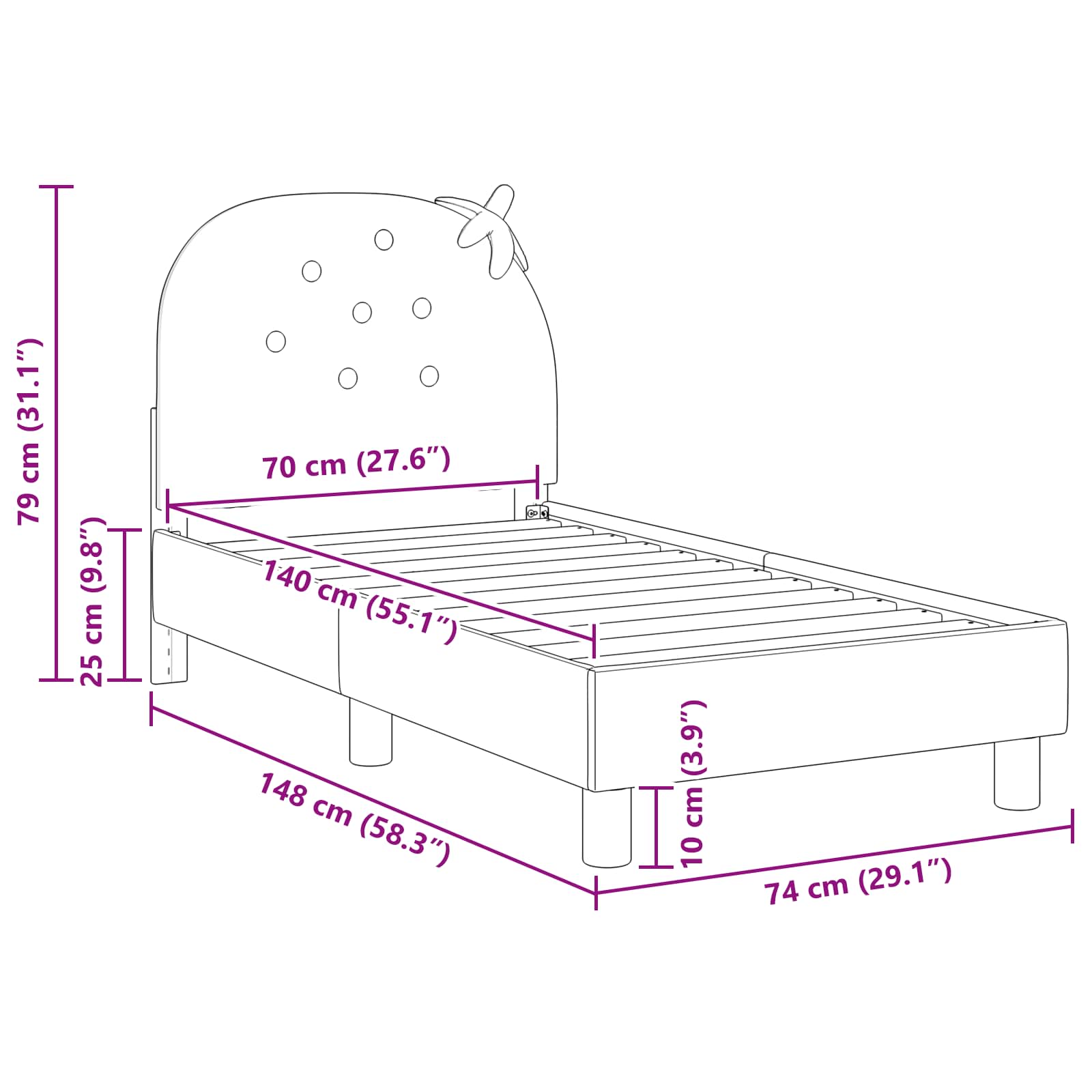 vidaXL Peuterbedframe met hoofdbord Roze 70 x 140 cm Fluweel