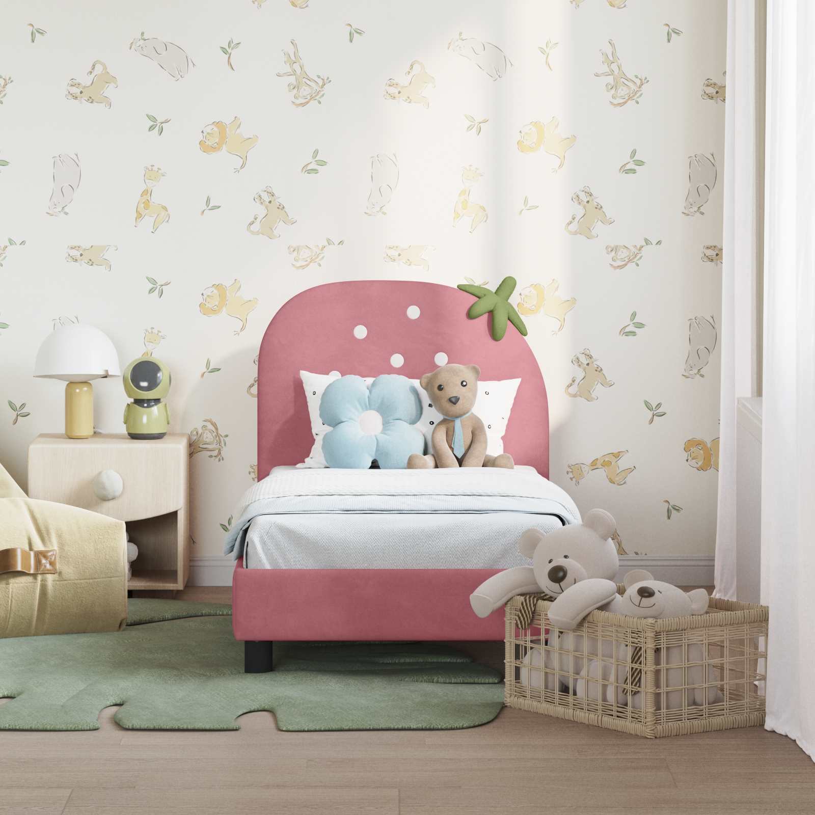 vidaXL Peuterbedframe met hoofdbord Roze 70 x 140 cm Fluweel