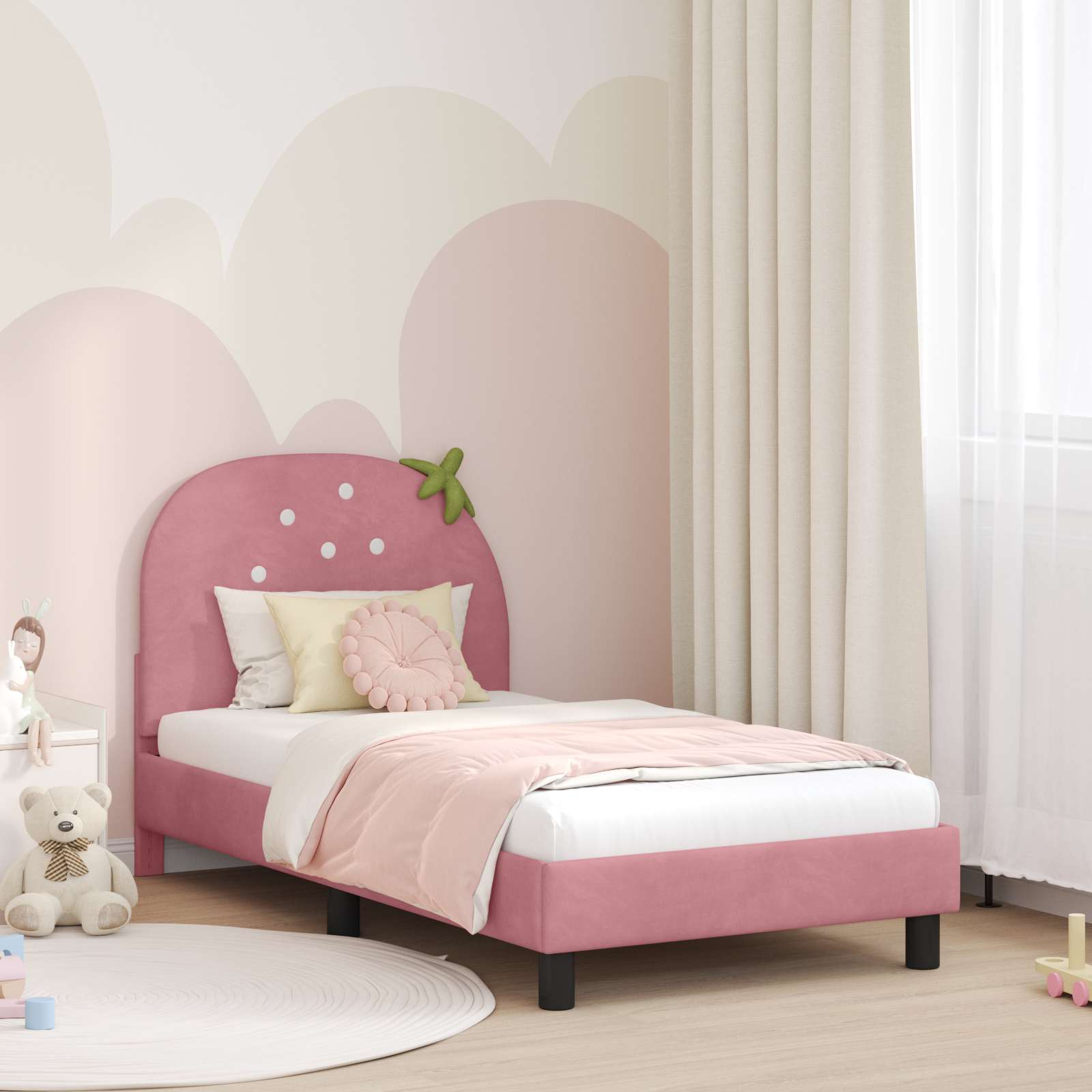 vidaXL Peuterbedframe met hoofdbord Roze 70 x 140 cm Fluweel