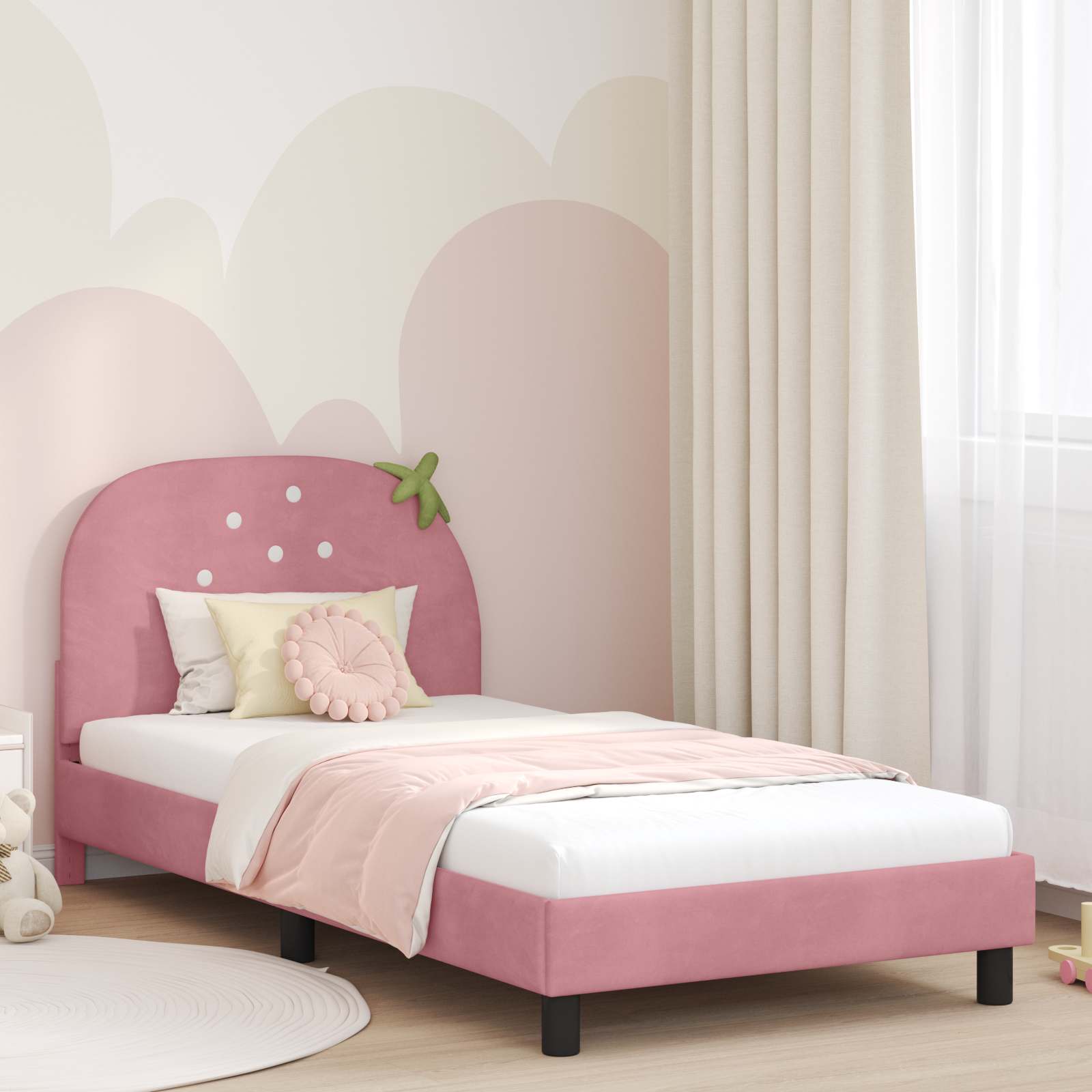 vidaXL Peuterbedframe met hoofdbord Roze 70 x 140 cm Fluweel