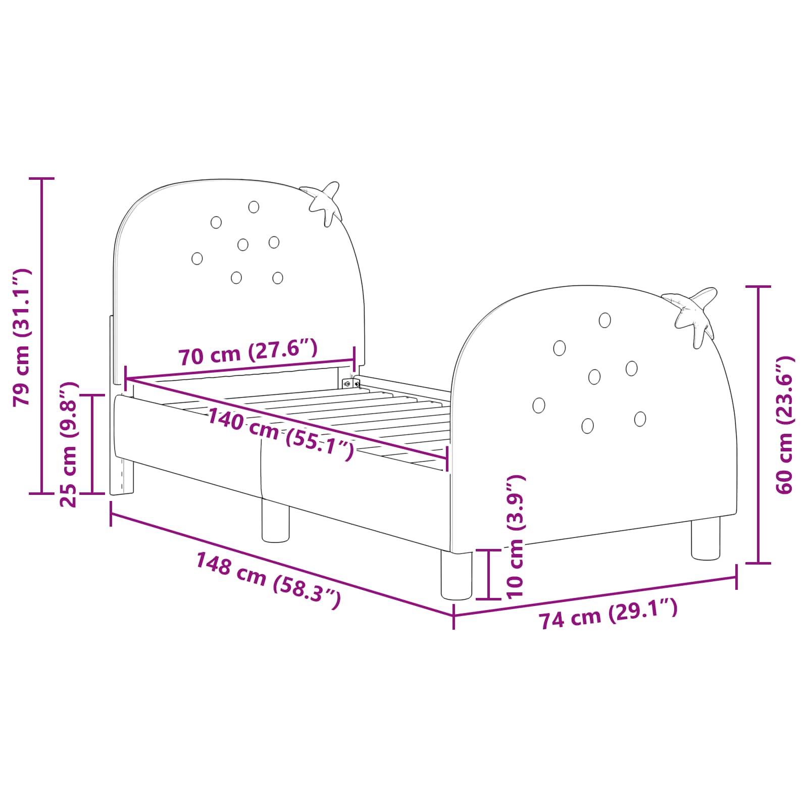 vidaXL Peuterbedframe met hoofdbord Roze 70 x 140 cm Fluweel