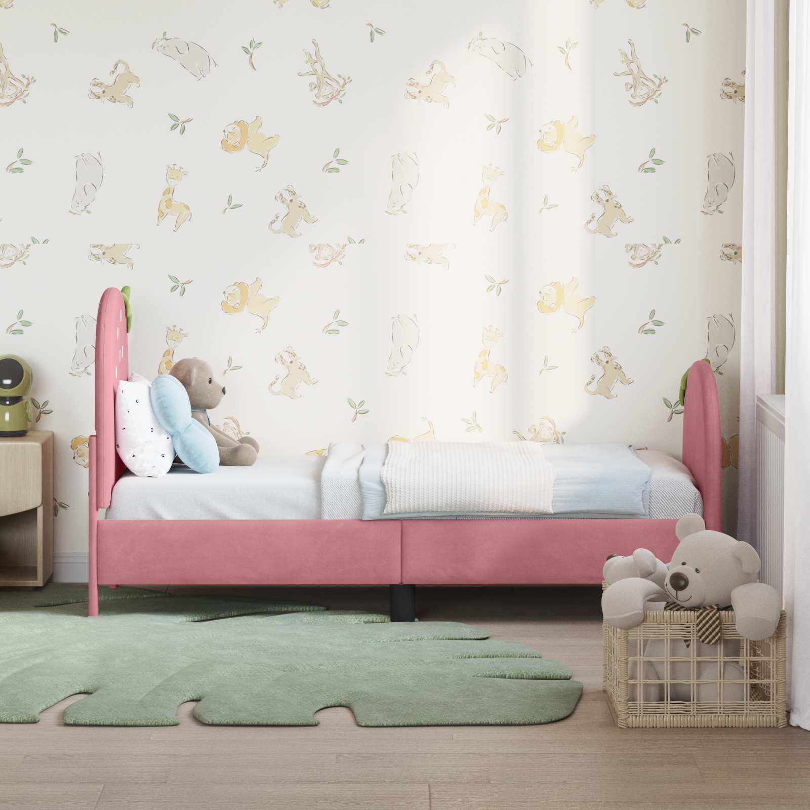 vidaXL Peuterbedframe met hoofdbord Roze 70 x 140 cm Fluweel