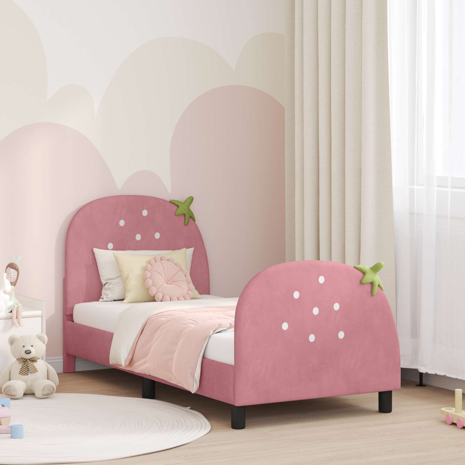 vidaXL Peuterbedframe met hoofdbord Roze 70 x 140 cm Fluweel