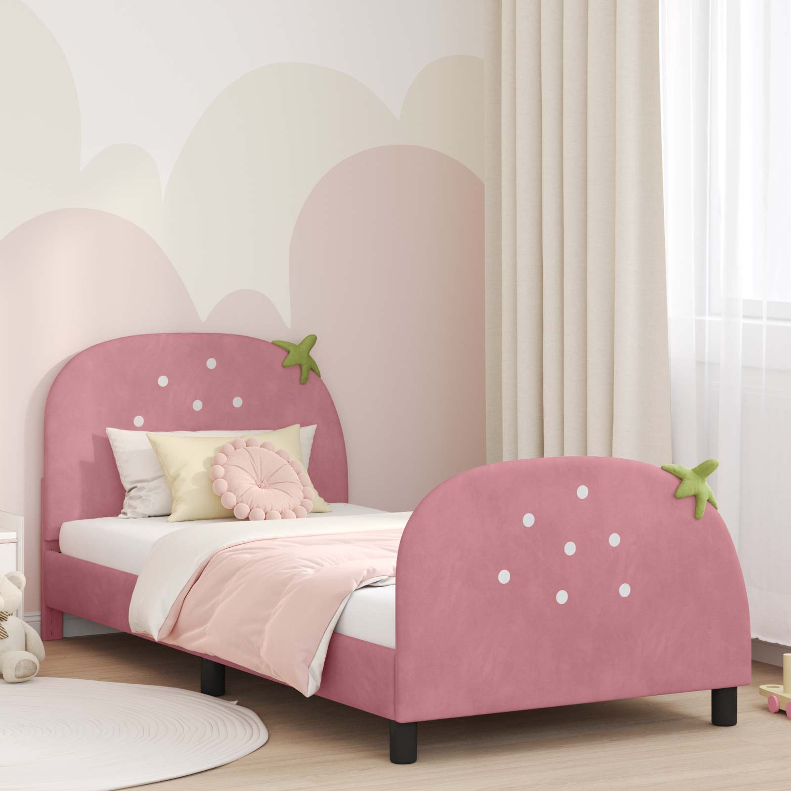 vidaXL Peuterbedframe met hoofdbord Roze 70 x 140 cm Fluweel
