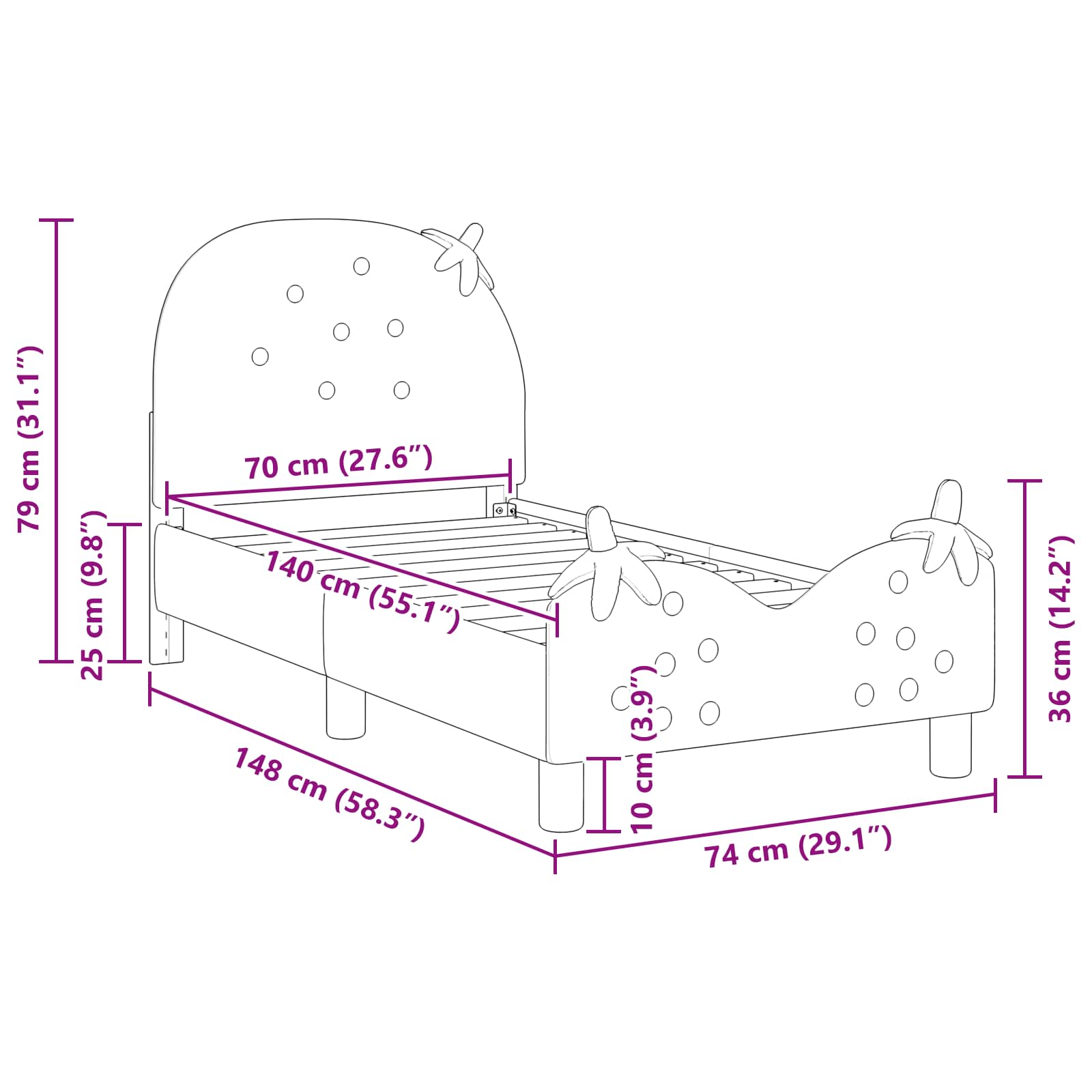 vidaXL Peuterbedframe met hoofdbord Roze 70 x 140 cm Fluweel