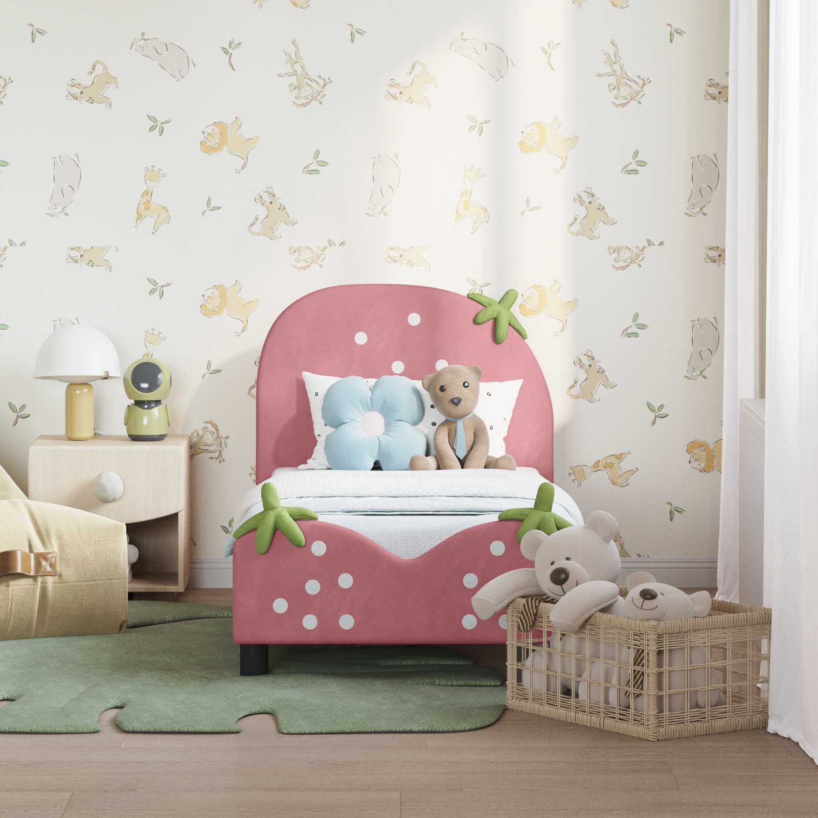 vidaXL Peuterbedframe met hoofdbord Roze 70 x 140 cm Fluweel