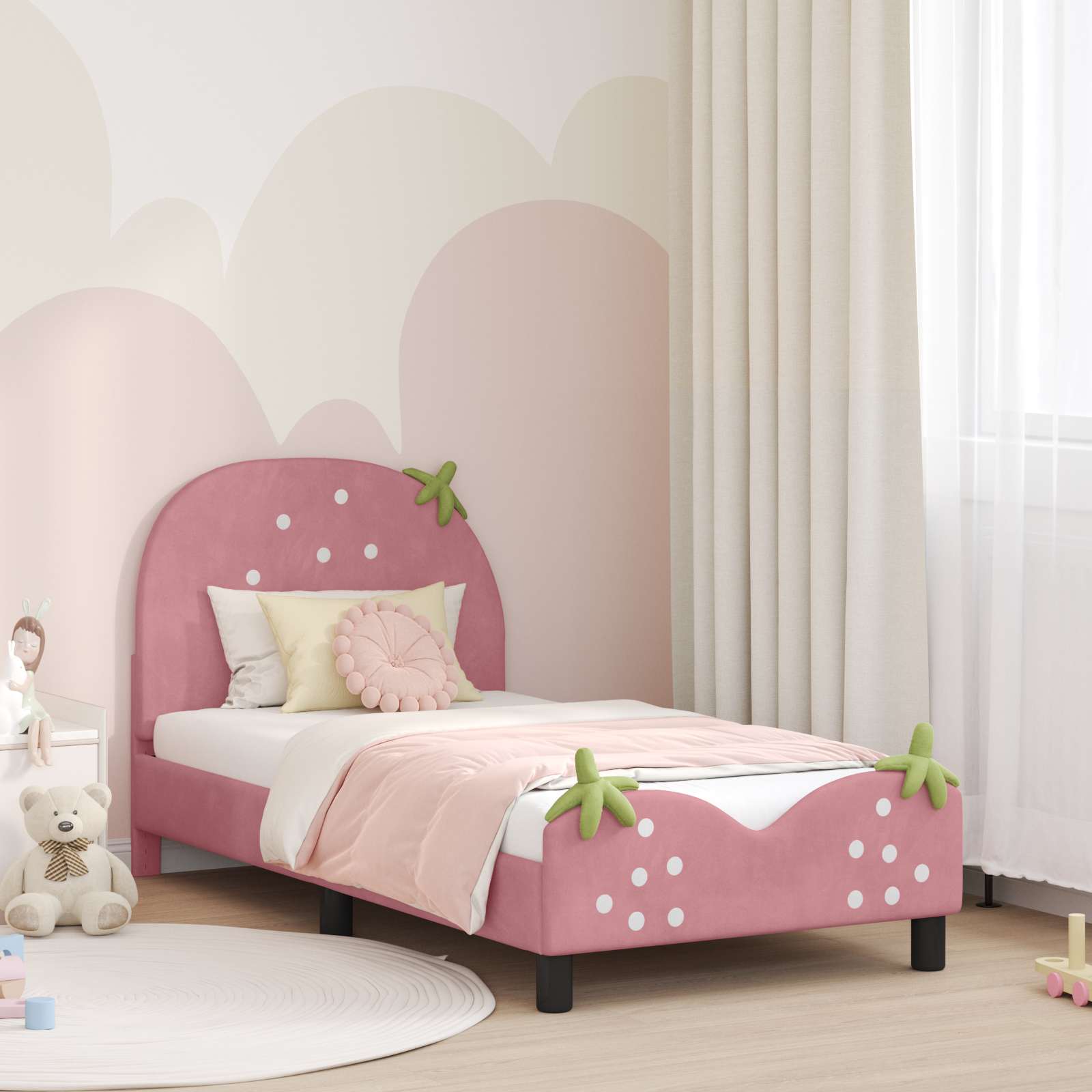 vidaXL Peuterbedframe met hoofdbord Roze 70 x 140 cm Fluweel