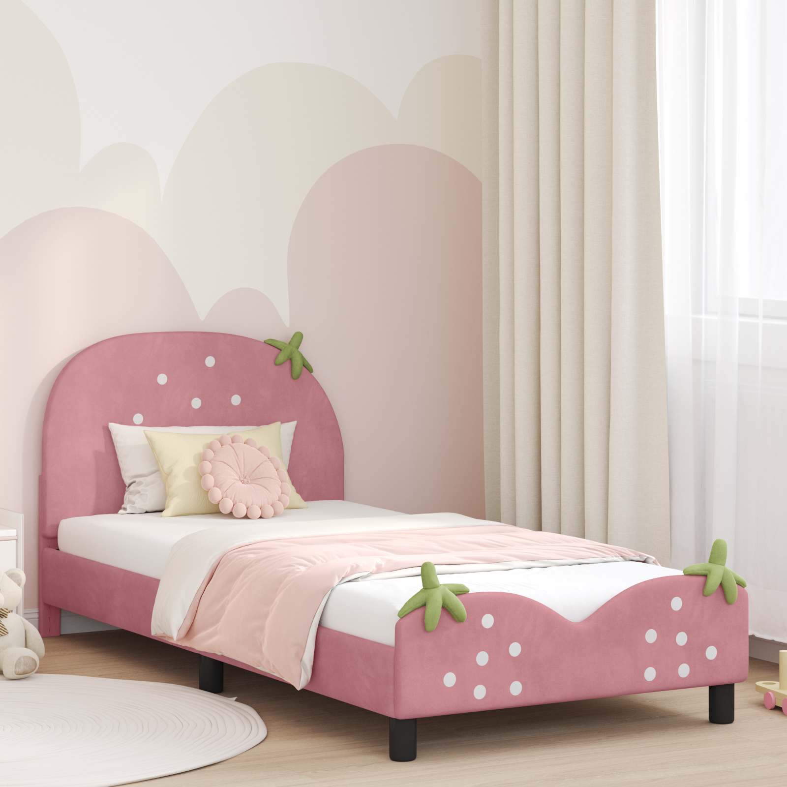 vidaXL Peuterbedframe met hoofdbord Roze 70 x 140 cm Fluweel