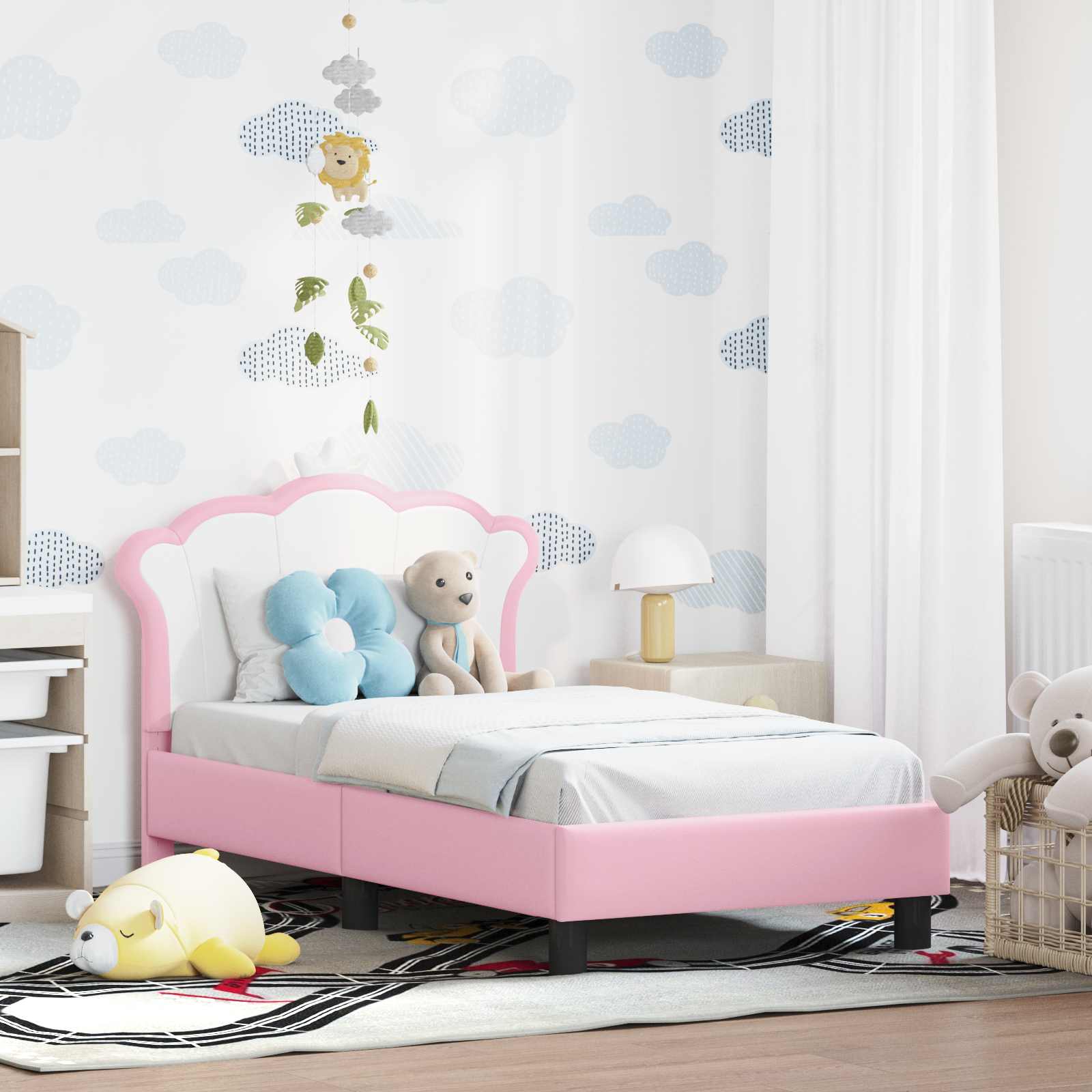 vidaXL Peuterbedframe met hoofdbord met hoofdeinde Roze 70 x 140 cm PU