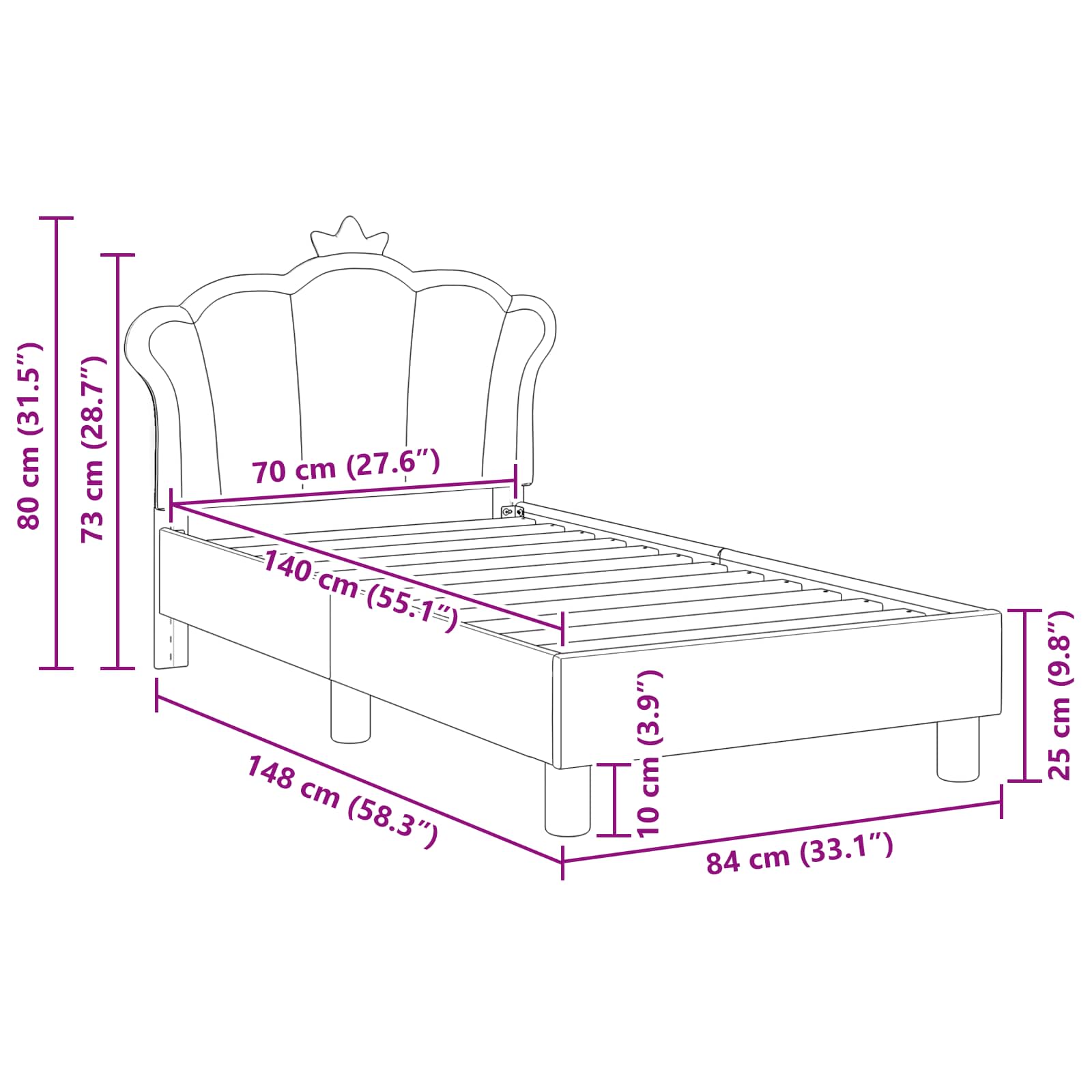 vidaXL Peuterbedframe met hoofdbord met hoofdeinde Roze 70 x 140 cm PU