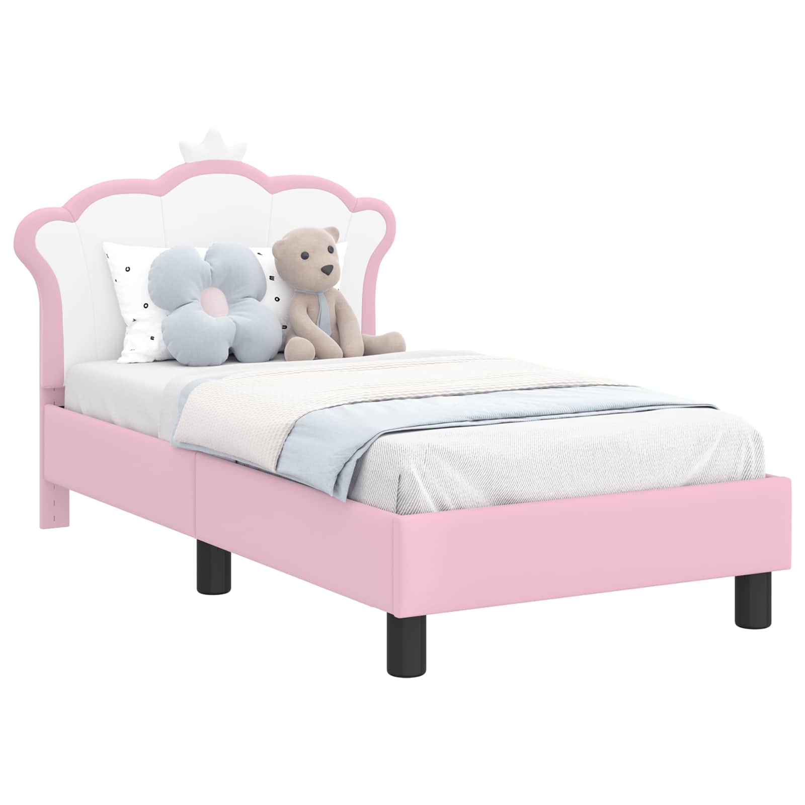 vidaXL Peuterbedframe met hoofdbord met hoofdeinde Roze 70 x 140 cm PU