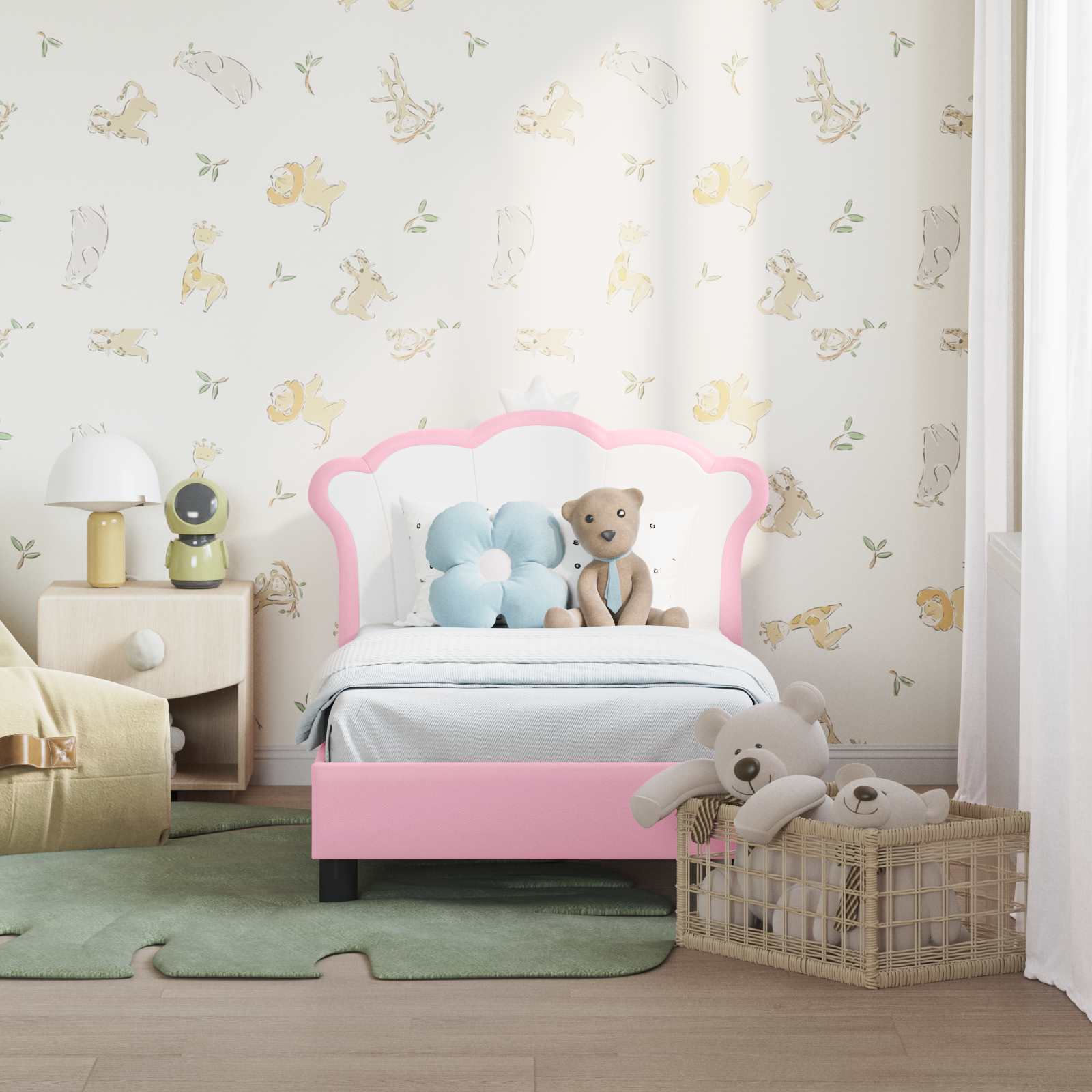 vidaXL Peuterbedframe met hoofdbord met hoofdeinde Roze 70 x 140 cm PU