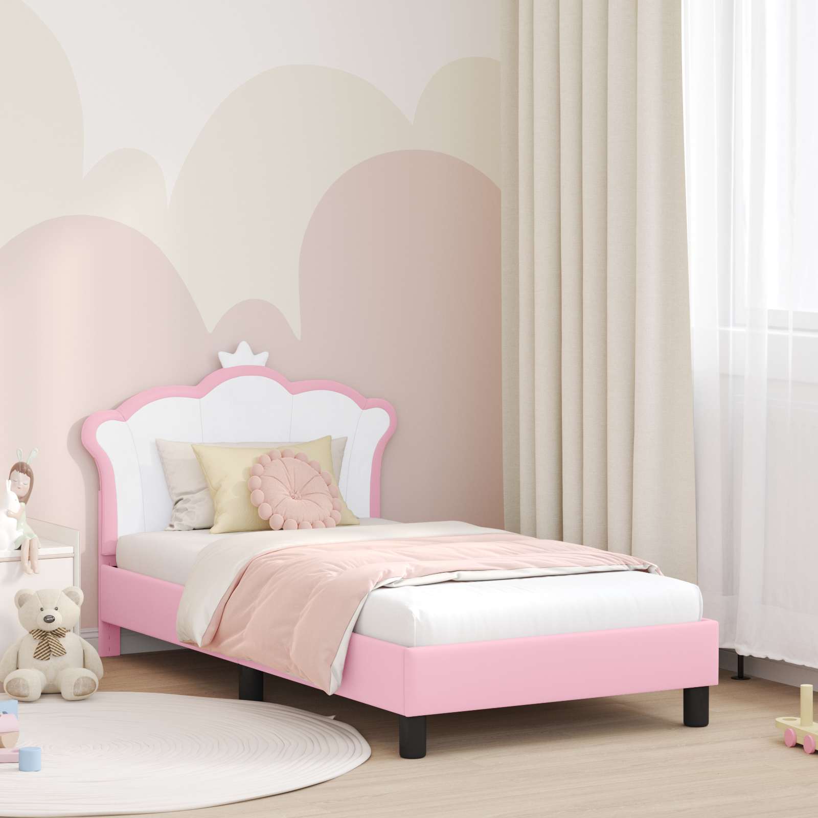 vidaXL Peuterbedframe met hoofdbord met hoofdeinde Roze 70 x 140 cm PU