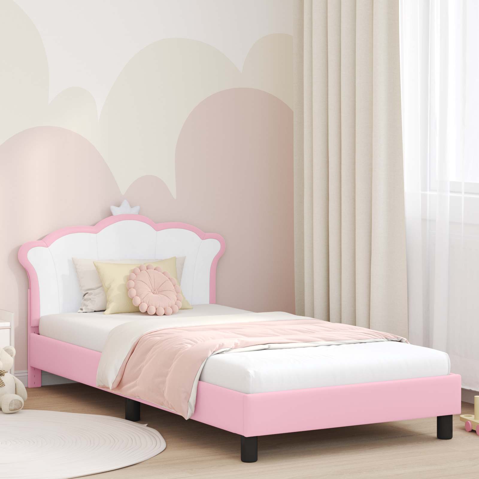 vidaXL Peuterbedframe met hoofdbord met hoofdeinde Roze 70 x 140 cm PU