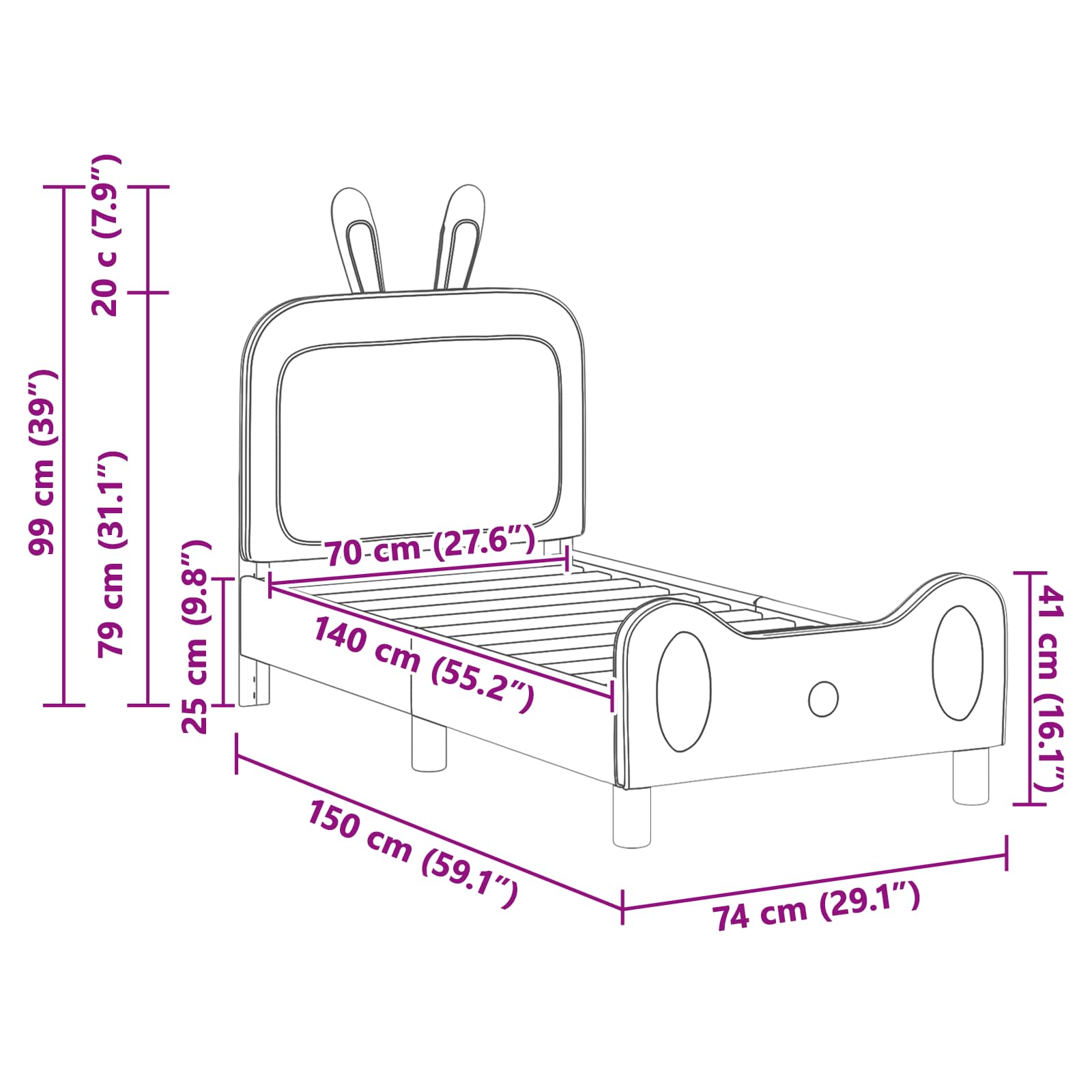 vidaXL Peuterbedframe met hoofdbord met hoofdeinde Roze 70 x 140 cm PU