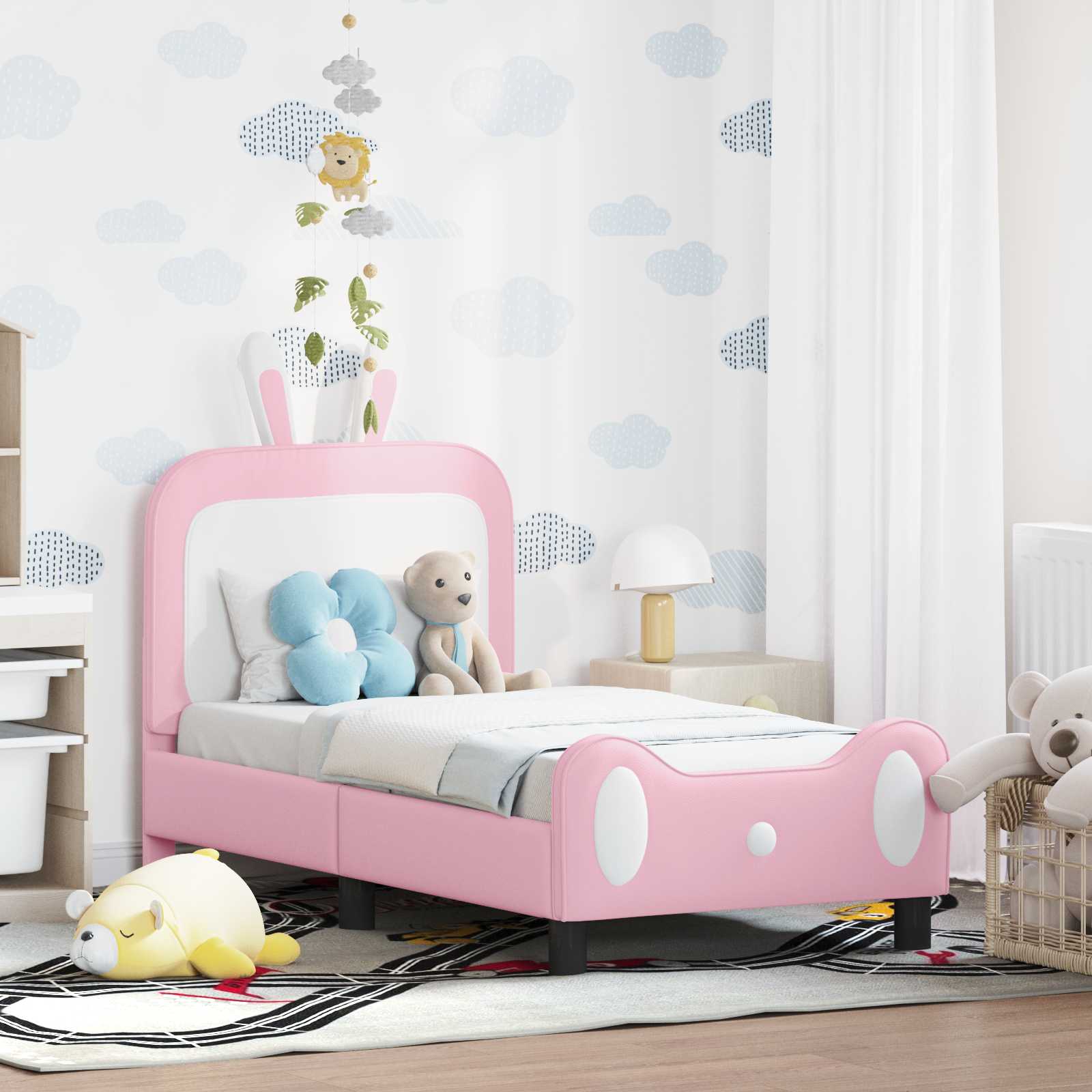 vidaXL Peuterbedframe met hoofdbord met hoofdeinde Roze 70 x 140 cm PU