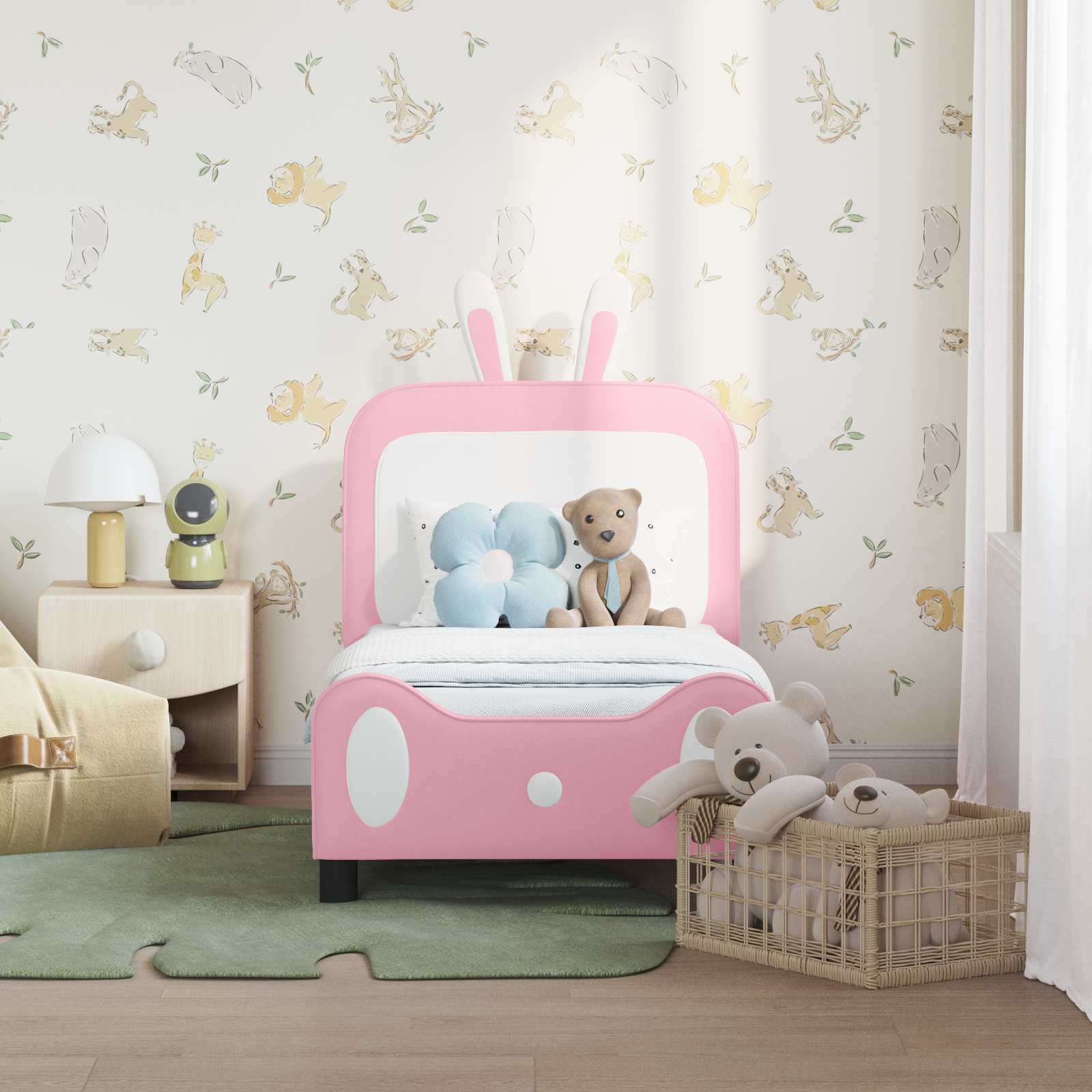 vidaXL Peuterbedframe met hoofdbord met hoofdeinde Roze 70 x 140 cm PU