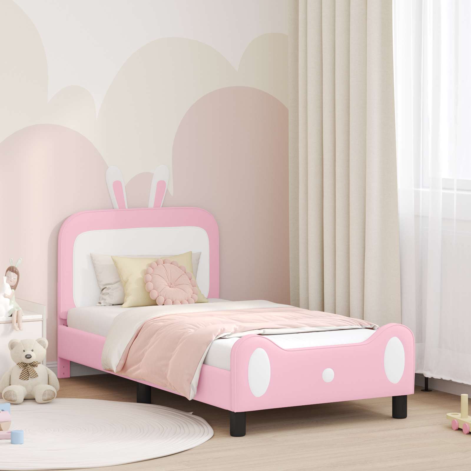 vidaXL Peuterbedframe met hoofdbord met hoofdeinde Roze 70 x 140 cm PU