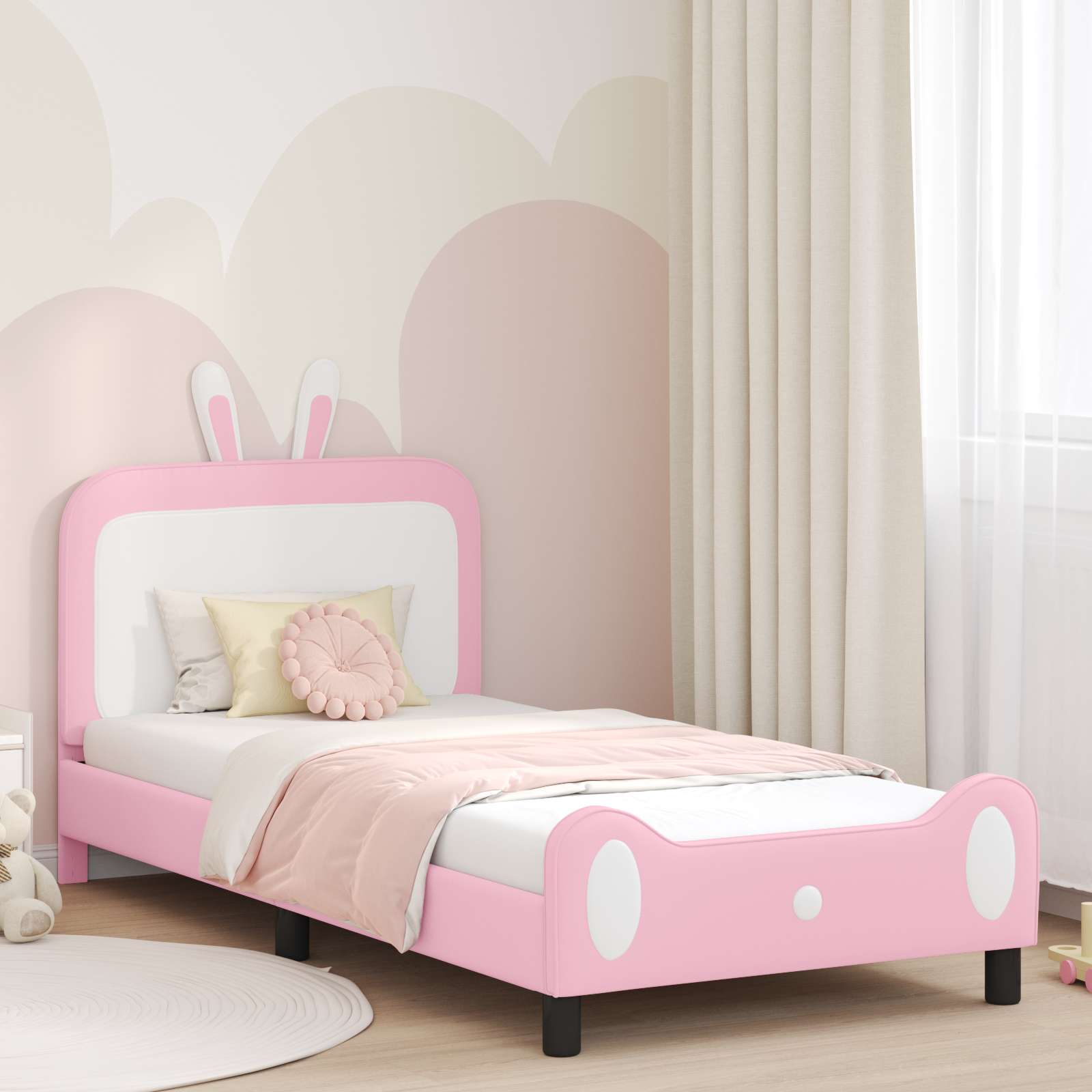 vidaXL Peuterbedframe met hoofdbord met hoofdeinde Roze 70 x 140 cm PU