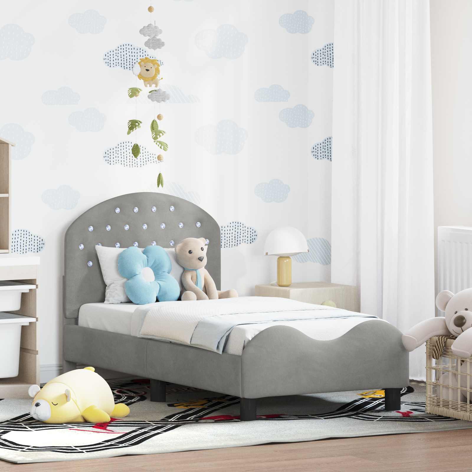 vidaXL Peuterbedframe met hoofdbord Lichtgrijs 70 x 140 cm Fluweel