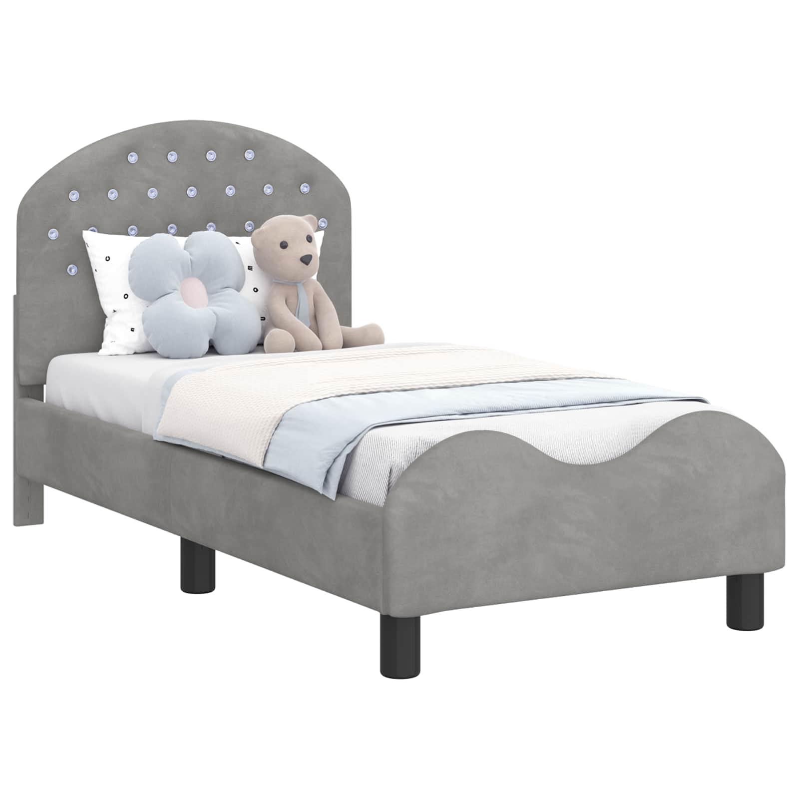 vidaXL Peuterbedframe met hoofdbord Lichtgrijs 70 x 140 cm Fluweel