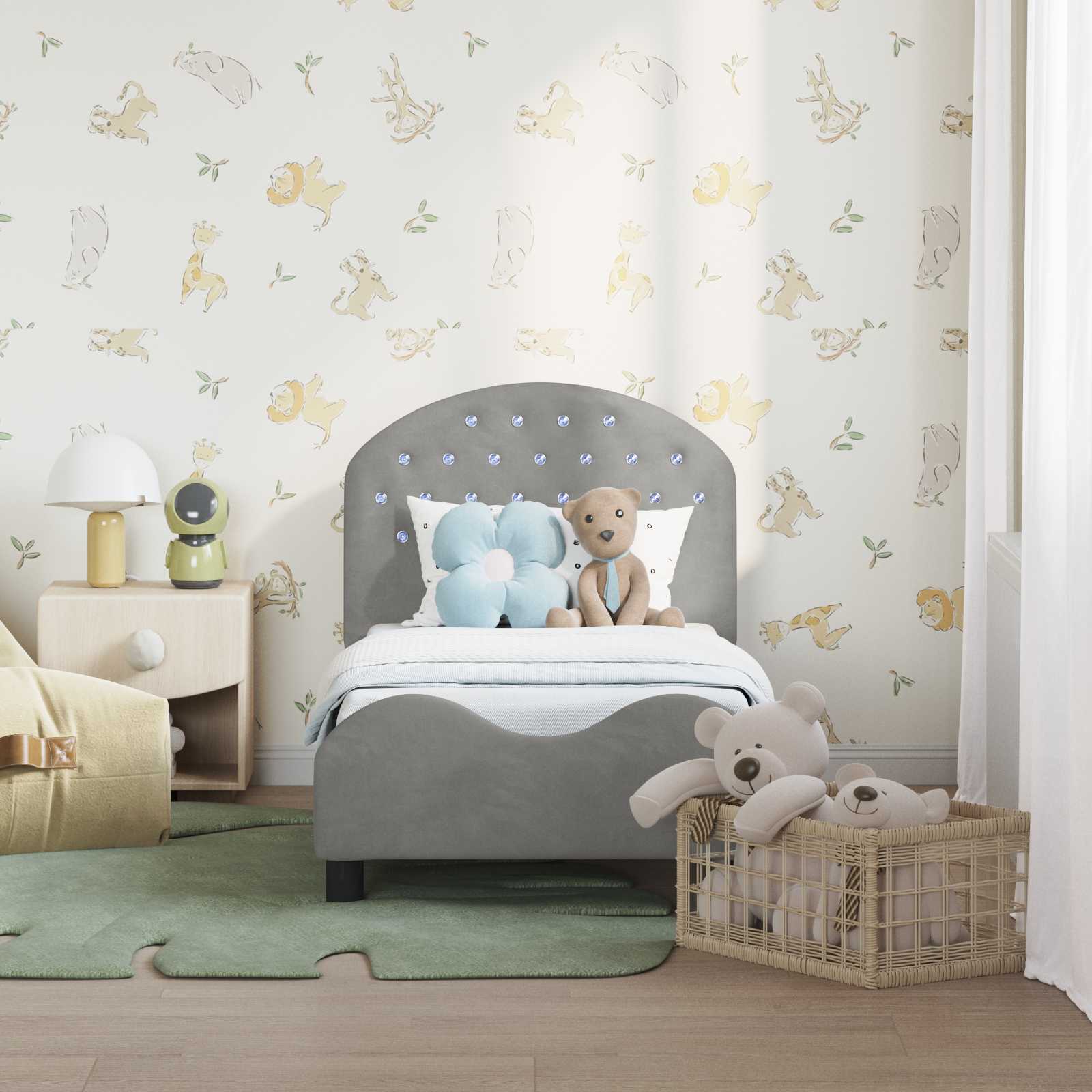 vidaXL Peuterbedframe met hoofdbord Lichtgrijs 70 x 140 cm Fluweel