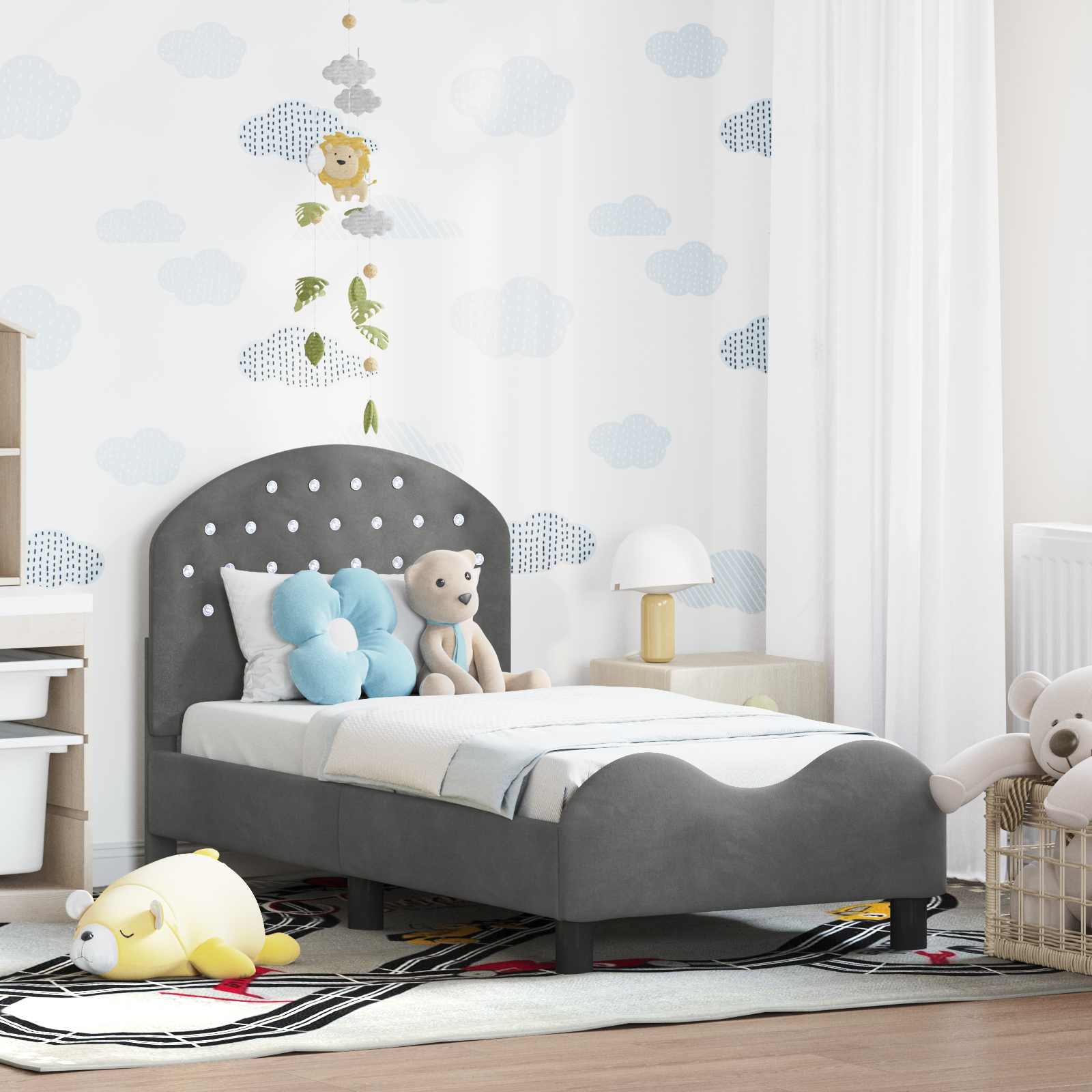 vidaXL Peuterbedframe met hoofdbord Lichtgrijs 70 x 140 cm Fluweel
