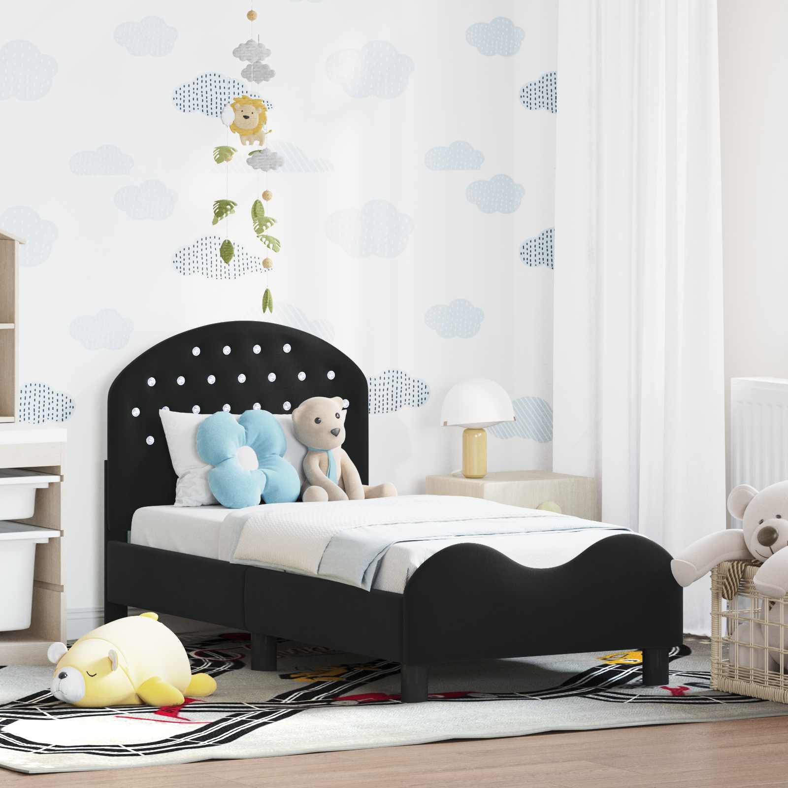 vidaXL Peuterbedframe met hoofdbord Lichtgrijs 70 x 140 cm Fluweel