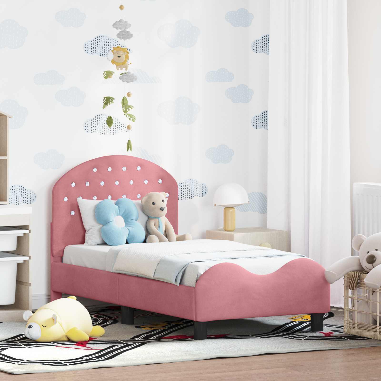 vidaXL Peuterbedframe met hoofdbord Lichtgrijs 70 x 140 cm Fluweel