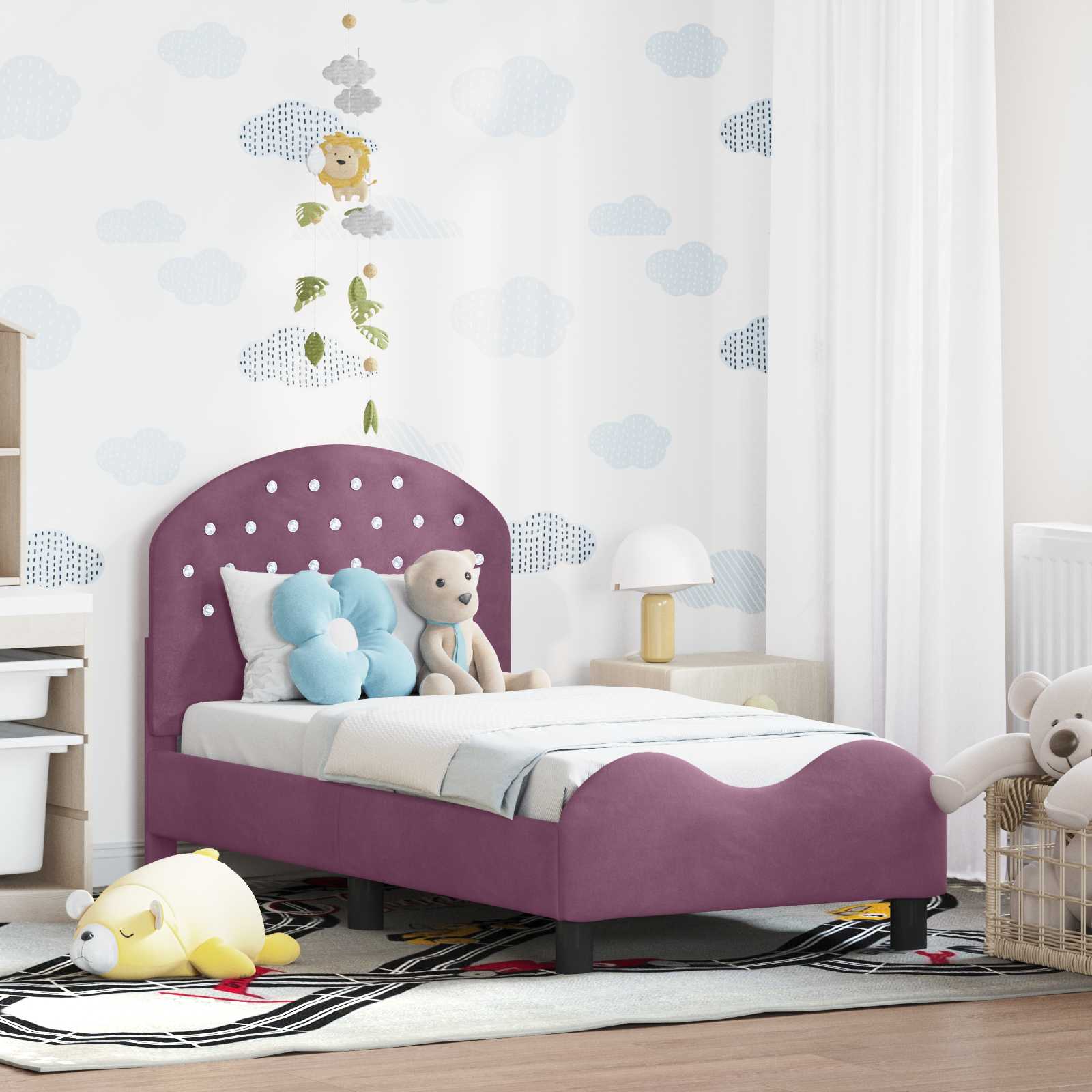 vidaXL Peuterbedframe met hoofdbord Lichtgrijs 70 x 140 cm Fluweel