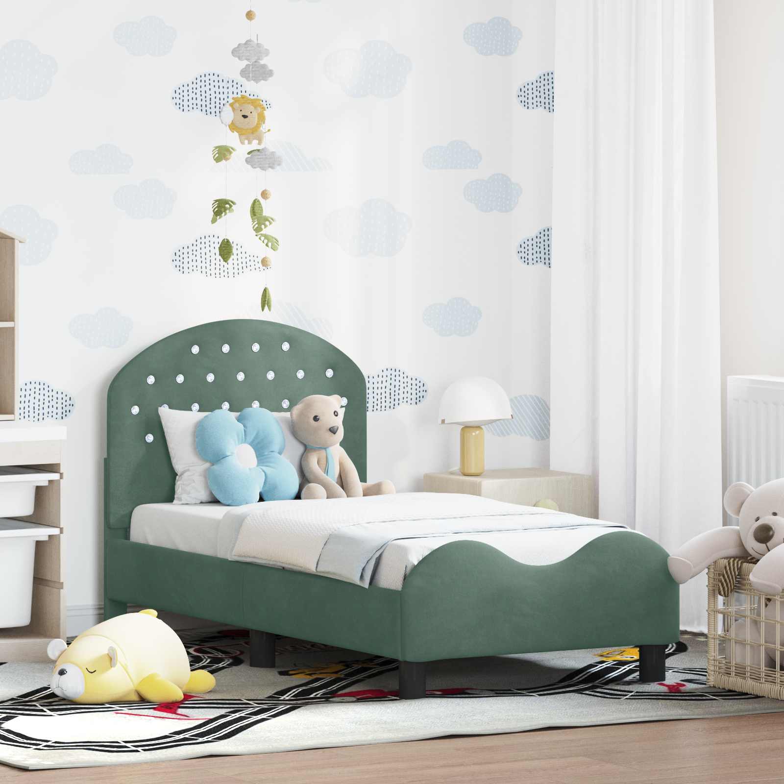 vidaXL Peuterbedframe met hoofdbord Lichtgrijs 70 x 140 cm Fluweel
