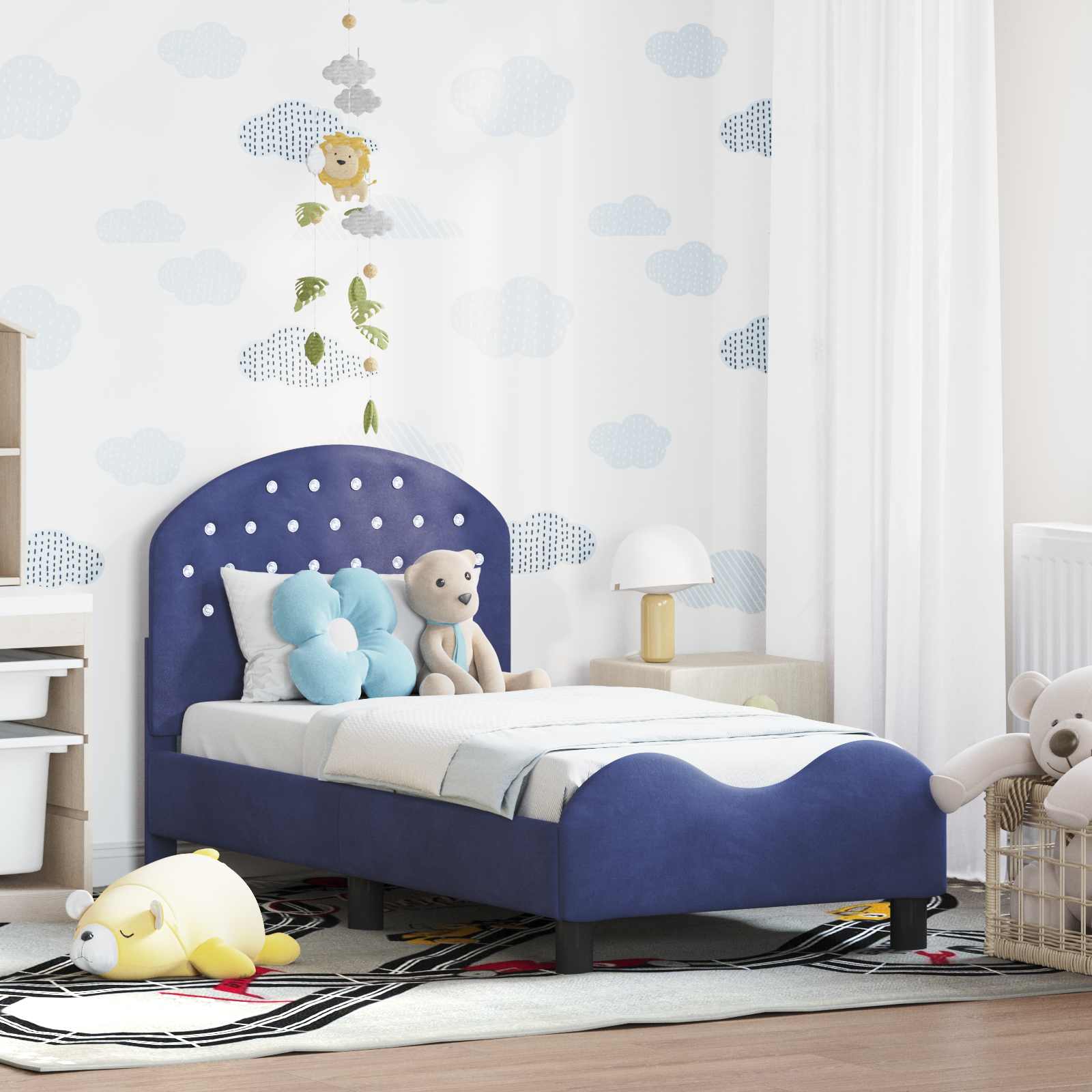 vidaXL Peuterbedframe met hoofdbord Lichtgrijs 70 x 140 cm Fluweel
